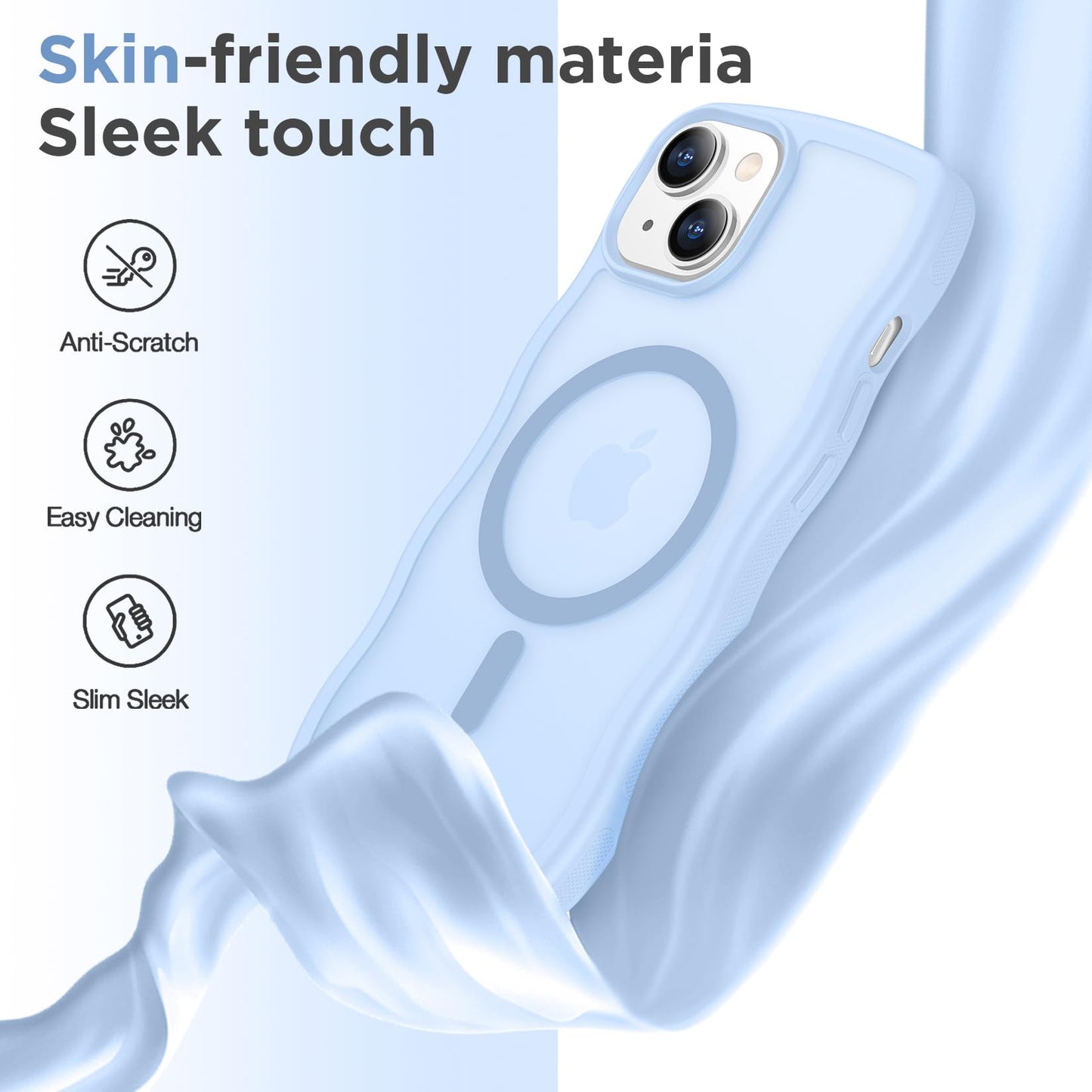 Magnetic for iPhone 13 Pro Case, Compatible with MagSafe Cute Wave Non-Slip Translucent Matte Easier Grip Shockproof Phone Case for iPhone 13 Pro, Black WN420