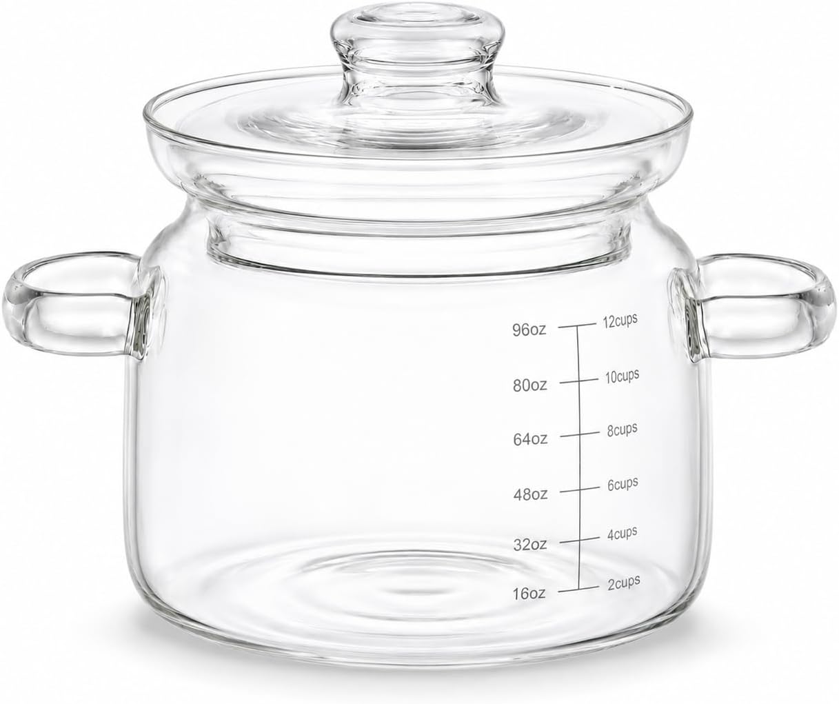 3.2 QT Glass Simmer Pot with Lid and Measuring Marks for Stovetop | 5 mm Borosilicate Glass, 96 oz Measuring Marks, Gas, Electric & Ceramic Cooktops, Microwave, Oven & Dishwasher Safe DD1210