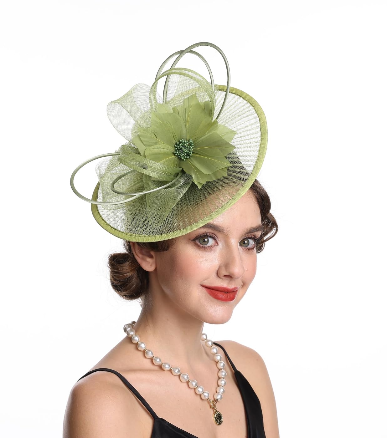 SAFERIN Elegant Women's Fascinator Hat with Veil and Feather Hair Clip Headpiece for Weddings Tea Party WN420