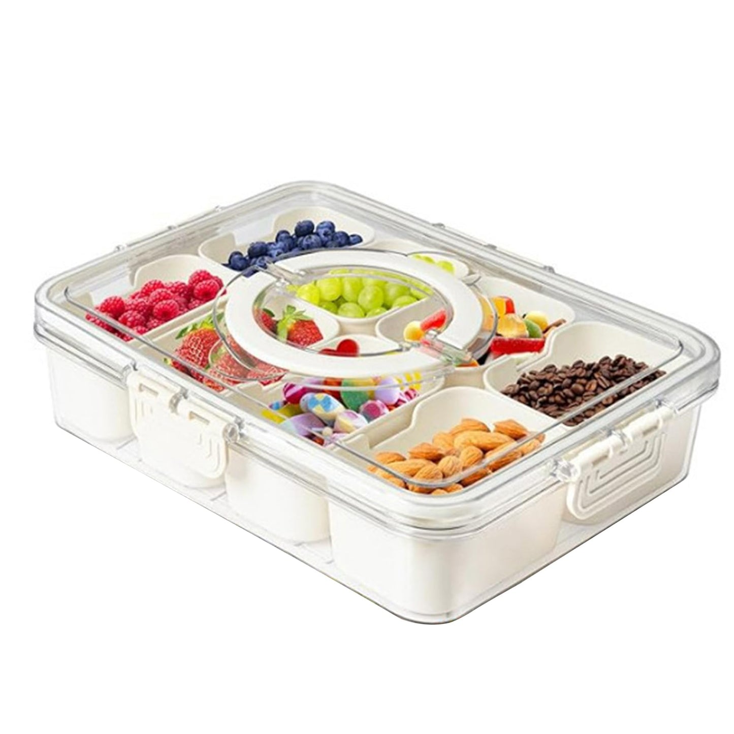 VOUKEN 2PCS Plastic Divided Serving Tray with Lid Snackle Box Charcuterie Container Portable Snack Platters Organizer for Candy, Fruits, Snacks, Nuts, for Party, Entertaining, Picnic (8 Compartment) BST326H
