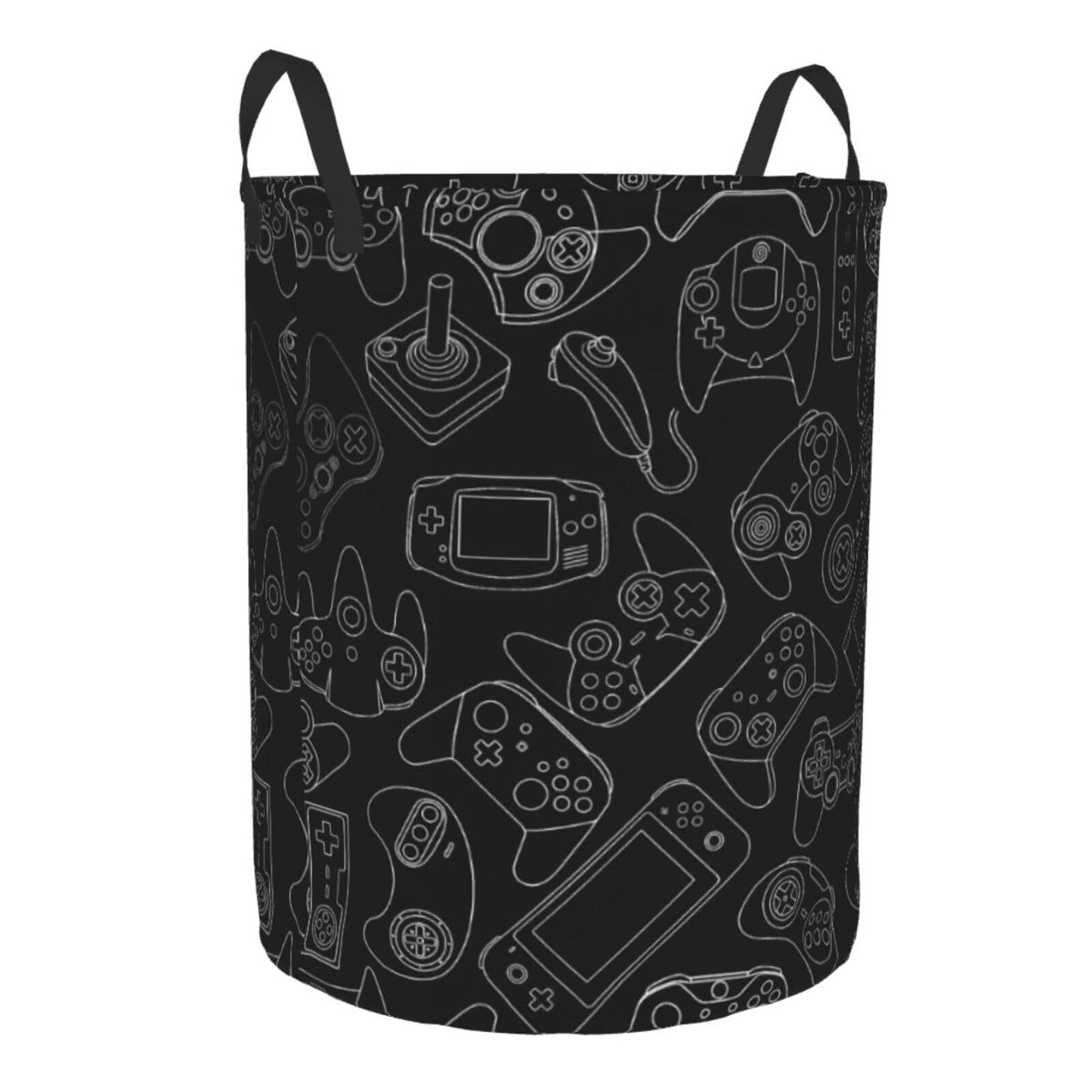 38L Round Laundry Hamper Video Game Controller Background Storage Basket Waterproof Coating Gaming Gadgets Organizer Bin For Nursery Clothes Toys BST202