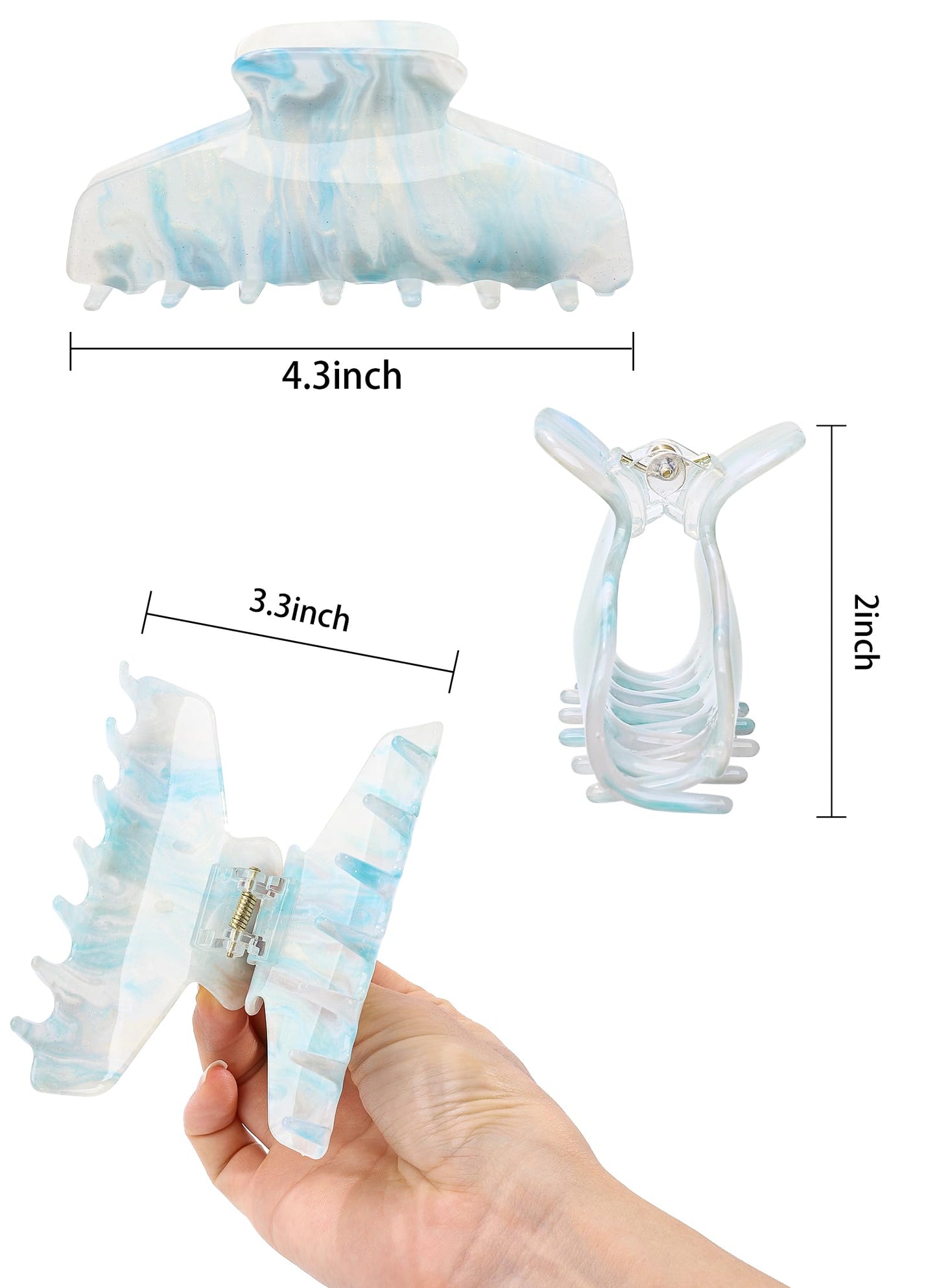 2 Pack Large Acrylic Hair Claw Clips for Women - 4.3 Inch Strong Hold Nonslip Hair Clips Big Claw Barrettes for Thick Thin Hair, Cute Durable Jaw Clips for Women Girls WN420