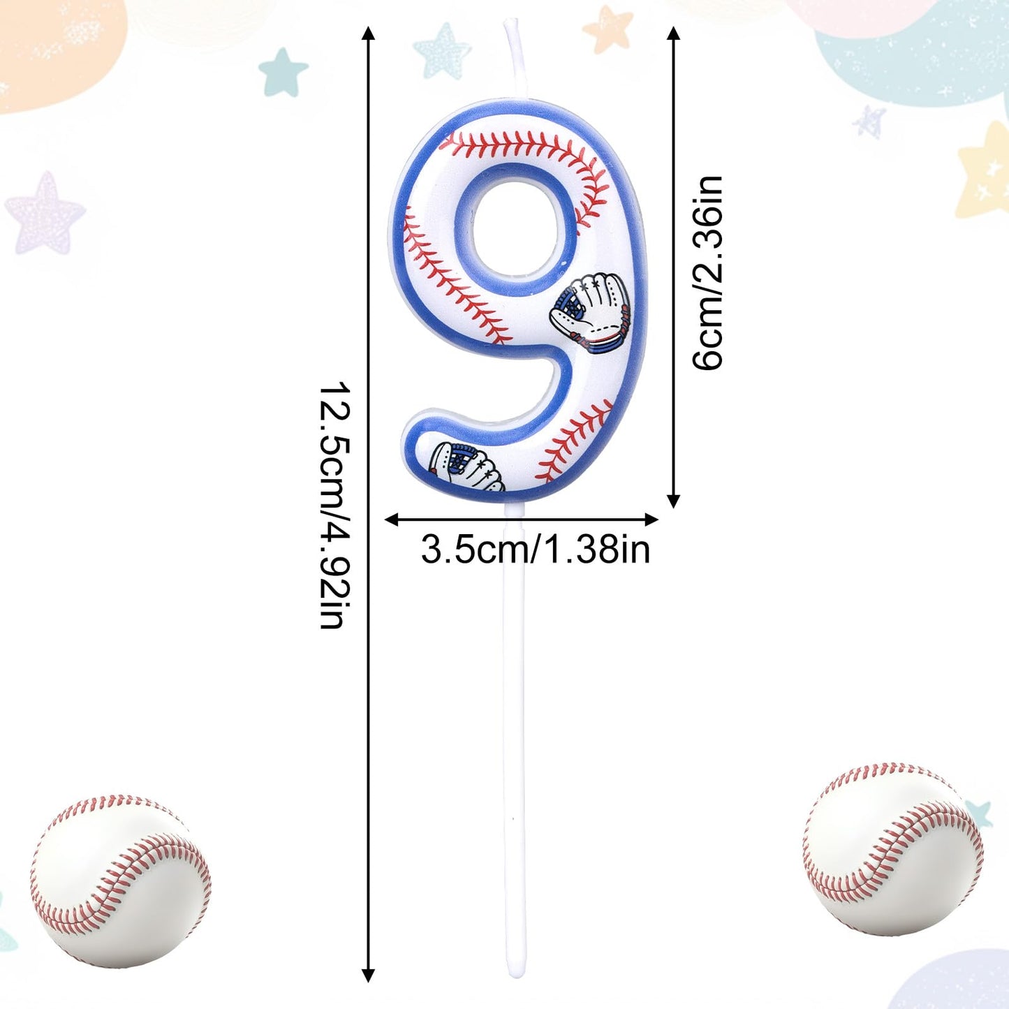 Baseball Birthday Candles, Baseball Themed Cake Topper for Boys Girls Number Candle for Sport Party Decorations & Supplies (Number 6) BST220