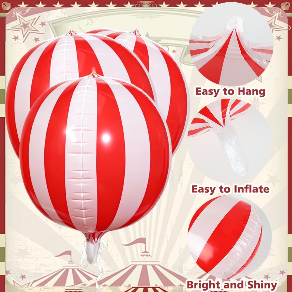 Carnival Theme Balloon 22inch Foil Red and White Balloons Circus Theme Party Decorations Carnival Candy Cane Balloons Striped Balloon Circus Decorations, 8pcs Decor for Birthday Party BST202