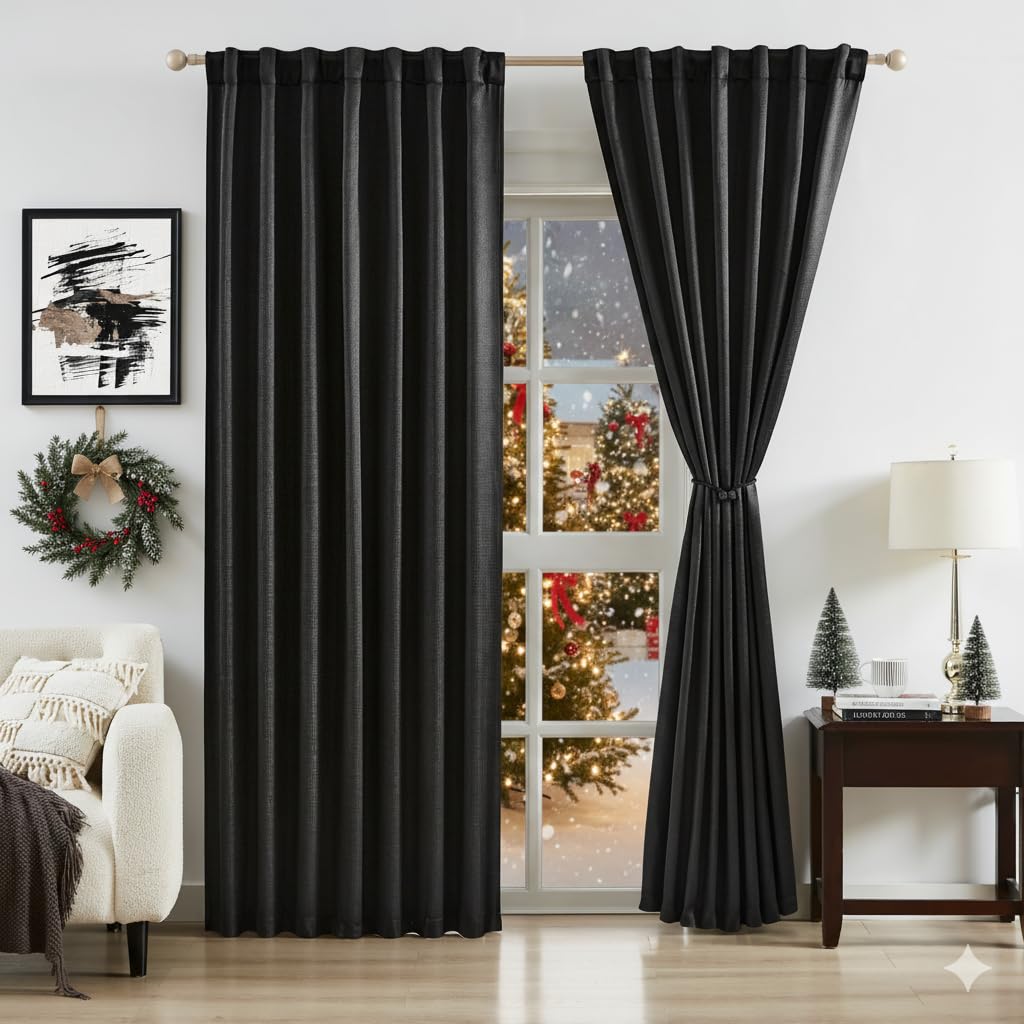 Bujasso Gray Jacquard Blackout Window Curtain Panels, 54" Wx84 Lx2 | Back Tab Rod Pocket with Magnetic Tiebacks,Thermal Insulated,85% Room Darkening Light Blocking Drapes for Bedroom Living Room BST326H