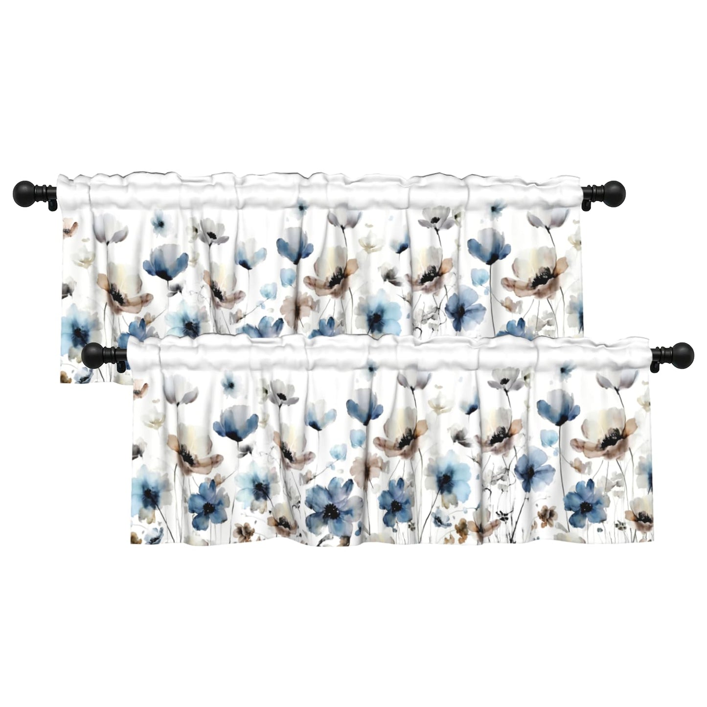 Patriotic Valance for Kitchen 2 Pack 54"x18" American Flag Curtains for Windows Red White Blue Stars 4th of July Independence Day Eucalyptus Leaf Window Treatment Rod Pocket Valance for Home Decor BST326L