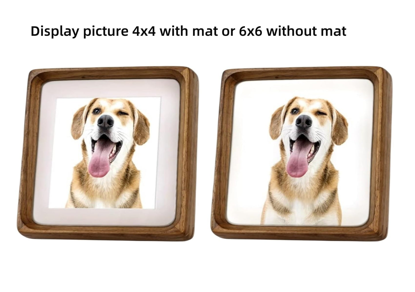 6x6 Solid Teak Wood Picture Frame Matted to 4x4 | Shatterproof Plexiglass, Mortise-Tenon Build, Horizontal & Vertical Tabletop Wall Mounting Square Display Frame BST220