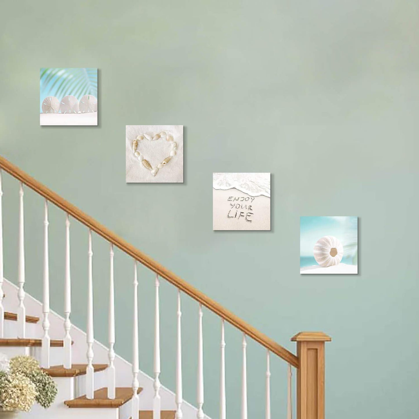 TAR TAR STUDIO Beach Seashells Artwork Canvas Pictures: Tropical Seaside Scene Painting Print for Wall (12" x 12" x 4 PCS, Multiple Style) BST220