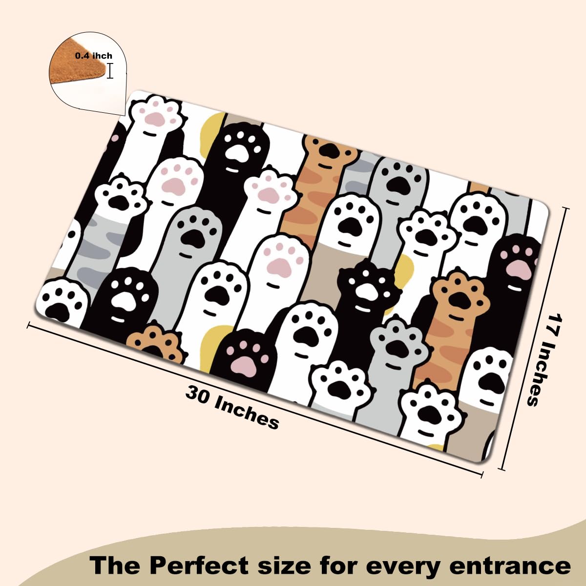 Funny Cat Door Mat 18x30 Inch, Faux Coco Coir Doormat with Non-Slip PVC Backing, Cats Printed Welcome Mat for Outdoor Indoor Entryway Porch Home Kitchen Patio, Cat Lover Gifts for Women Mom BST202