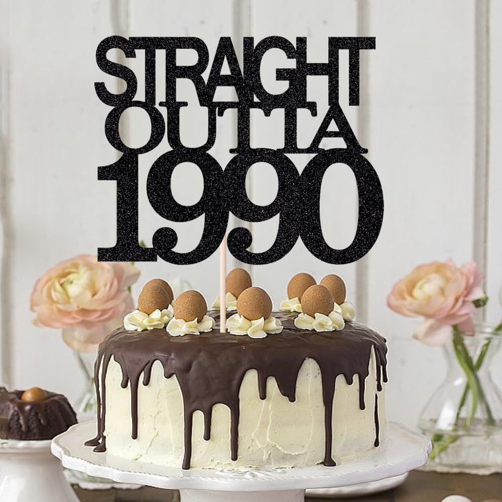 Black Glitter Straight Outta 1961 Cake Topper,Hello 65,Funny 65th | Birthday Cake Topper,65 Fabulous,Cheer to 65 Years,Men and Women 65th Birthday/Wedding/Anniversary Party Decorations BST202