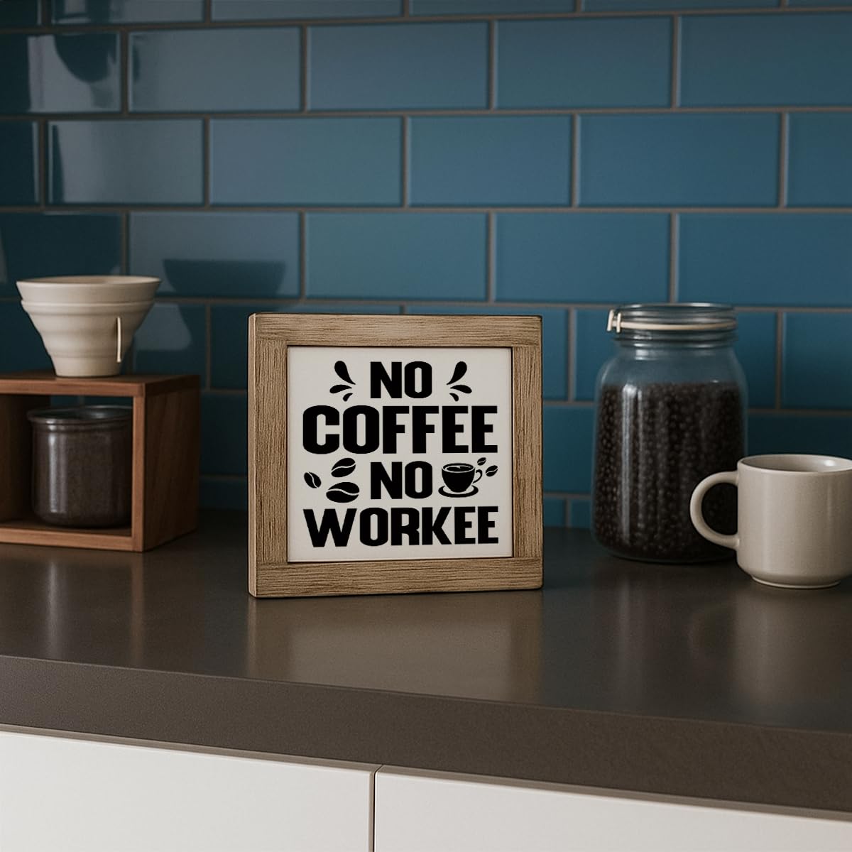 Funny Wooden Coffee Bar Decor Sign, Bar Decorations, in the Morning When Rise Give Me Jesus (and Coffee), Cafe Table Top Shelf Accessories, Cafe Signs Decor 5.9x5.9 Inches BST202