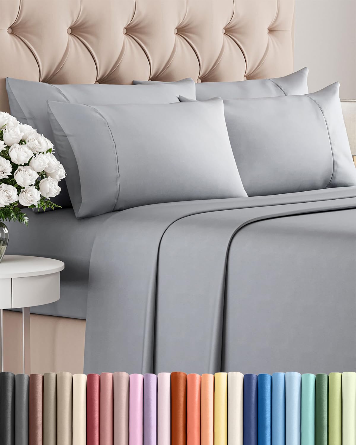 Split King 7 Piece Sheet Set - Comfy Breathable & Cooling - Soft Hotel Luxury Bedding Set with 8-16 Inch Deep Pockets - 1 Flat & 2 Fitted Sheet & 4 Pillowcases - Wrinkle Free & Easy Care - Steel Blue DD1210