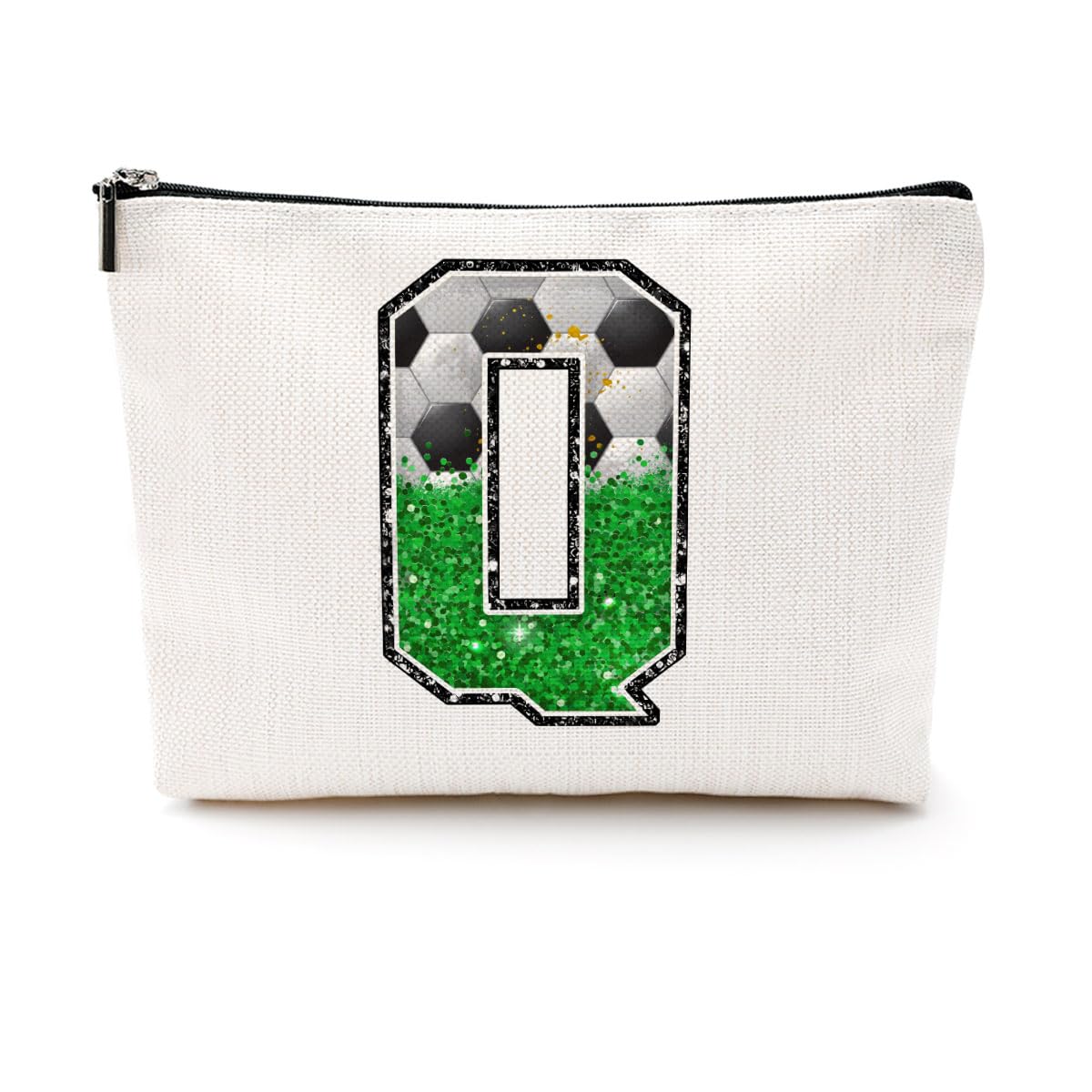 Soccer Gifts Initial Makeup Bag Soccer Girl Gifts Cosmetic Bag Letter D | Monogrammed Zipper Pouch Soccer Accessories for Girls Women Player Coaches Friend Graduation Birthday Gifts BST202