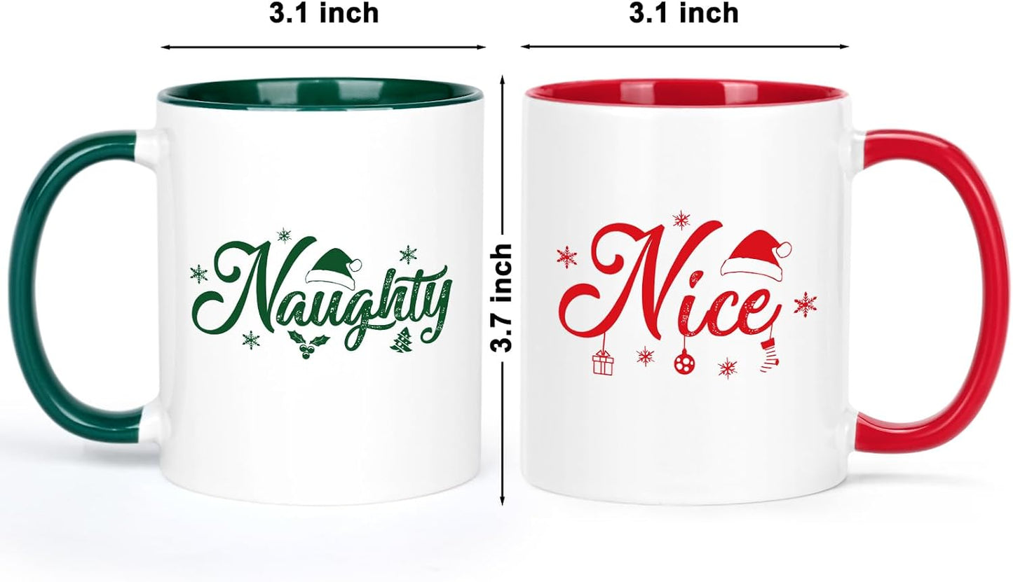 Cabtnca Christmas Mugs Set of 2 - Naughty & Nice Coffee Mugs, Holiday Gifts, Merry Christmas, Xmas Gifts for Women Friends, 11 Oz WN420