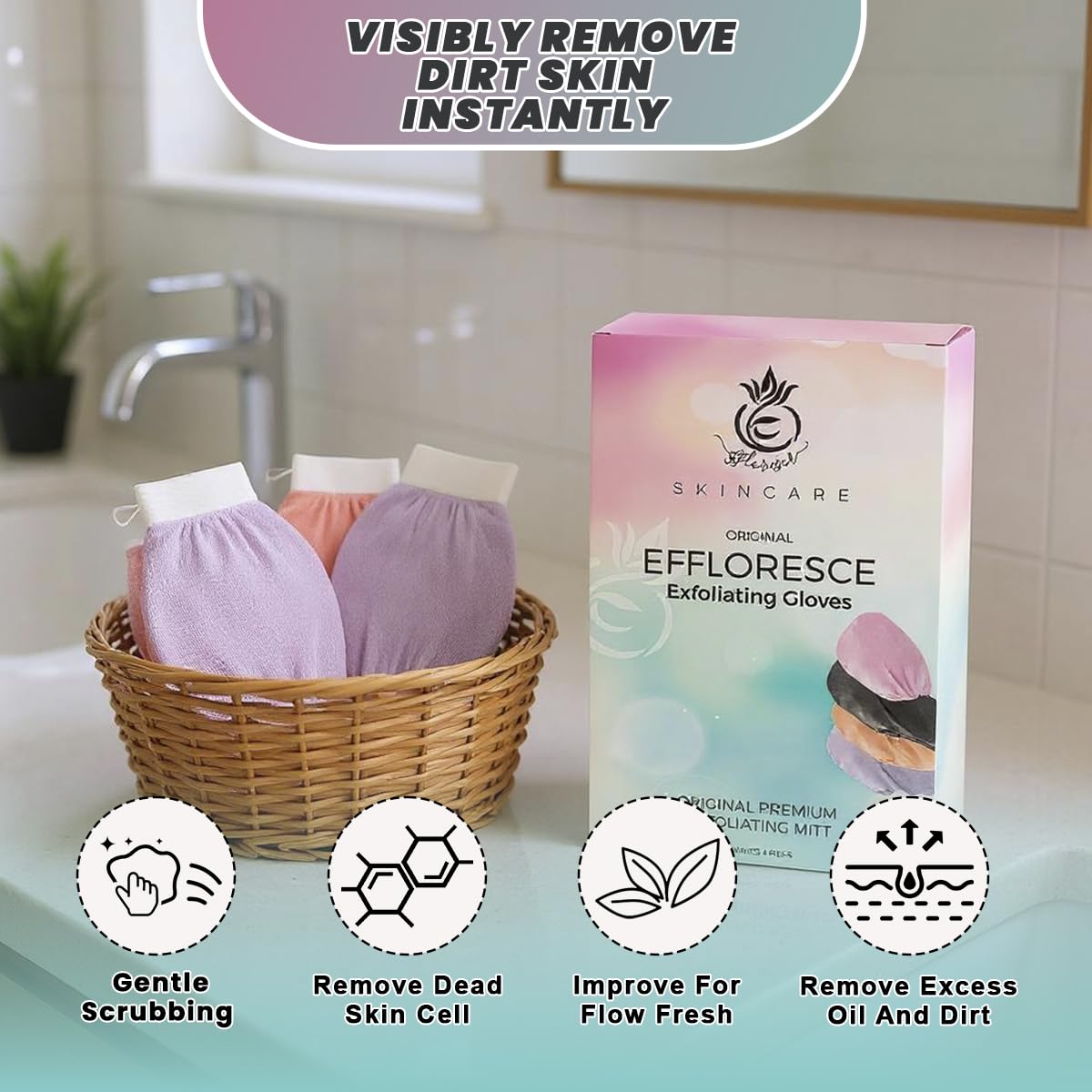 Exfoliating Glove Pack of 2 – Deep Cleaning Exfoliating Body Scrubber- Exfoliating Gloves for Shower for Smooth Radiant Skin – Dead Skin Remover & Body Scrub Mitt for Skin Cell Renewal WN420