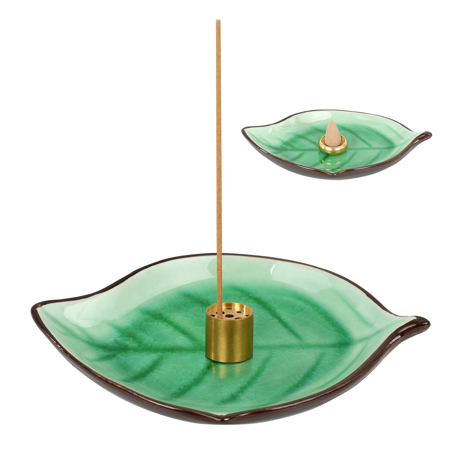 Incense Holder for Sticks (9 Holes) and Cones, Handmade Ceramic Incense Ash Catcher for Meditation, Yoga, SPA Days, Relaxing, Home Decor, Candle Holder, Easy to Clean, Leaf-Shape (Blue) BST220