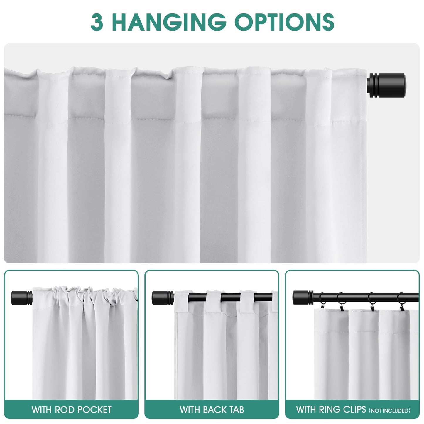 HOMEIDEAS Blackout Curtains, 2 Pages Grey Gray Room Darkening Bedroom Pinch Pleated Curtains Thermal Insulated Back Tab Rod Pocket Drapes for Bedroom, W52 x L63 BST326H