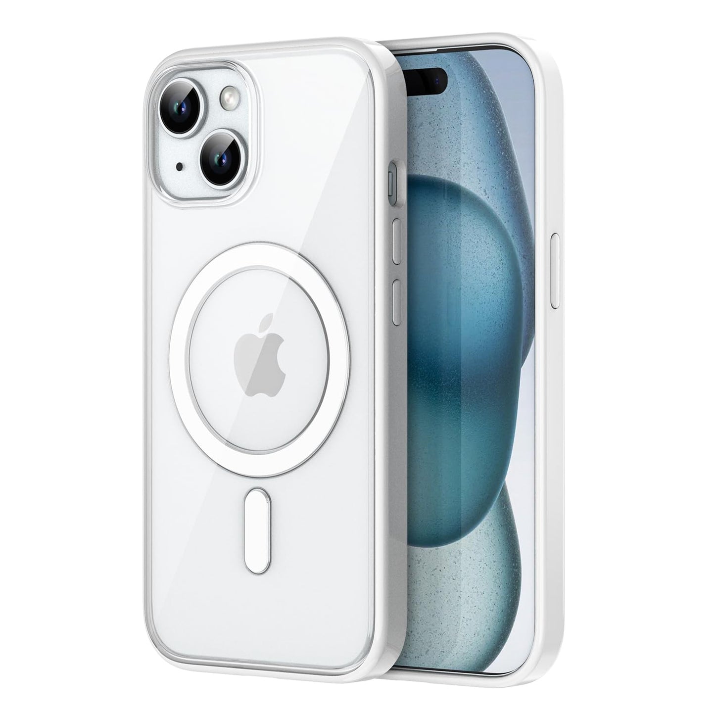 PULOKA for iPhone Case Compatible with Magsafe, Color Bumper & Clear TPU Back Hybrid Shockproof Cover (White, iPhone 16 Pro Max) WN420