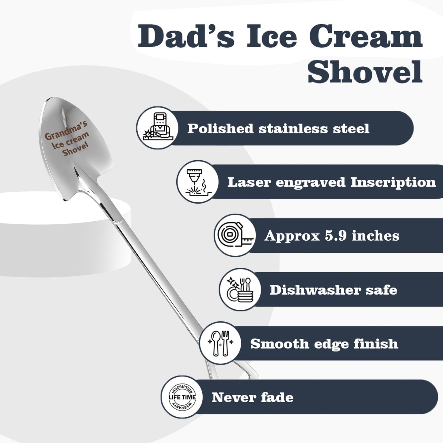 Dad Gifts - Gifts for dad from Daughter. Father Day Gifts for dad Ice Cream Spoon Scoop for Ice Cream Lovers, Father birthday Gifts Funny Engraved Stainless Steel Shovel WN420