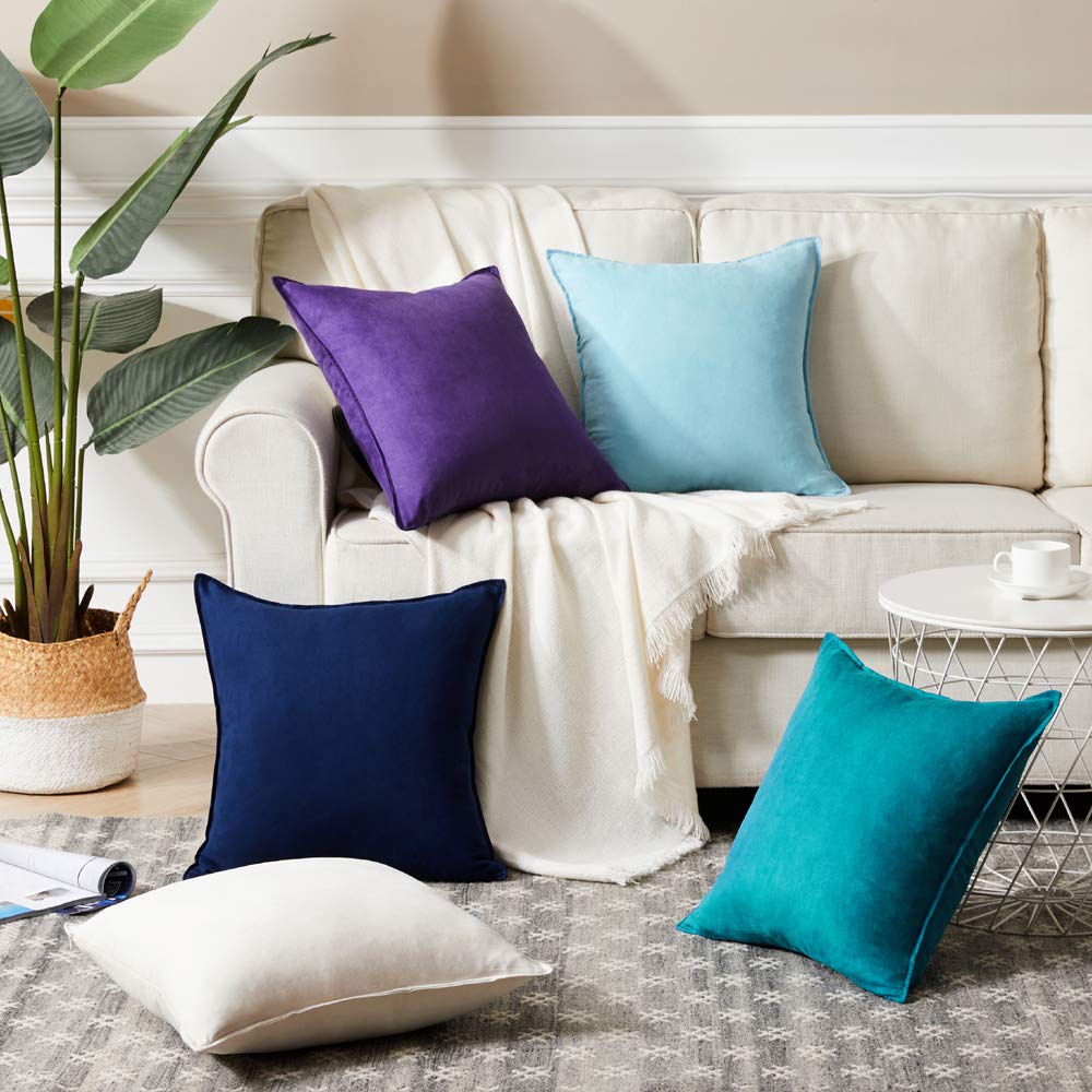 Fancy Homi 4 Packs Olive Green Decorative Throw Pillow Covers 18x18 inch, Super Soft Faux Suede Decor Square Pillow Covers 45x45 cm, Solid Cushion Cover for Couch Living Room Sofa Bedroom BST220