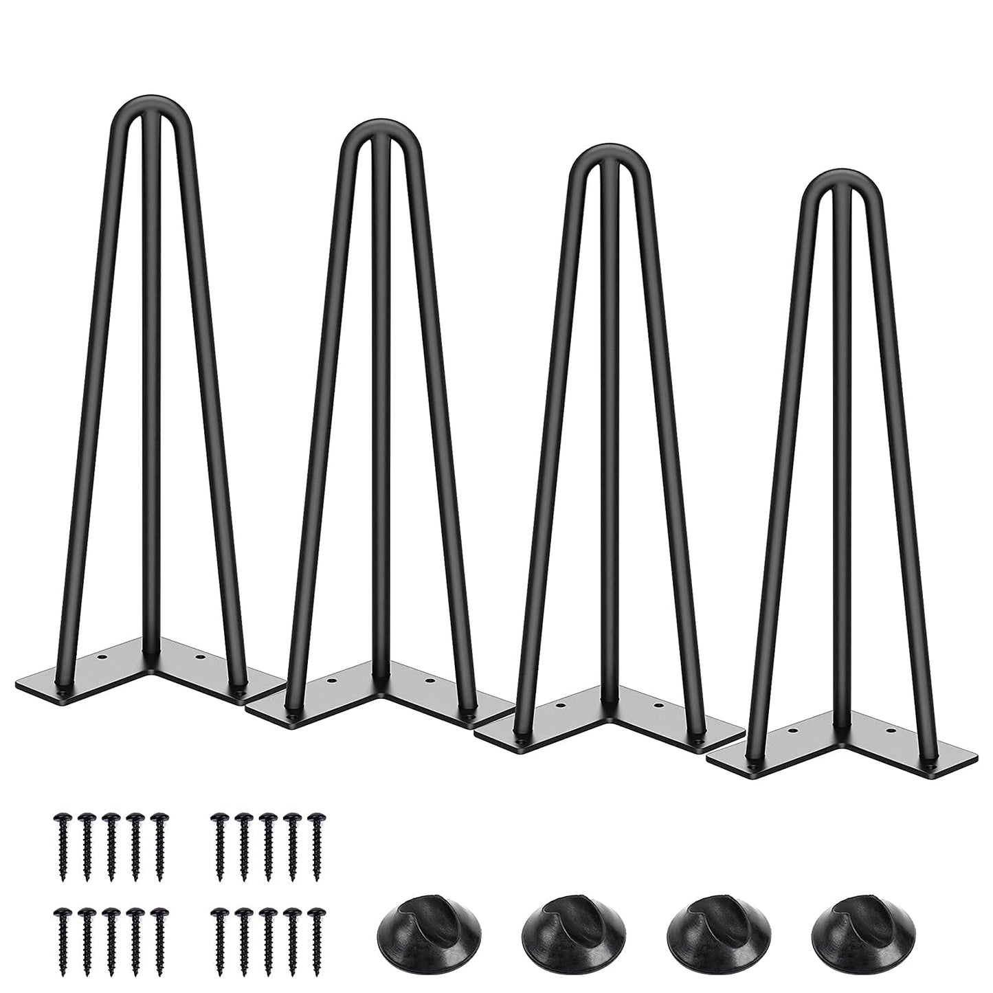 SMARTSTANDARD 16 Inch Hairpin Table Legs, 3 Steel Rods 1/2 Inch Pipe Diameter, 800lbs Load Capacity, Mid-Century Style for Coffee Table, Side Table, Night Stand (Black, 4PCS) BST220