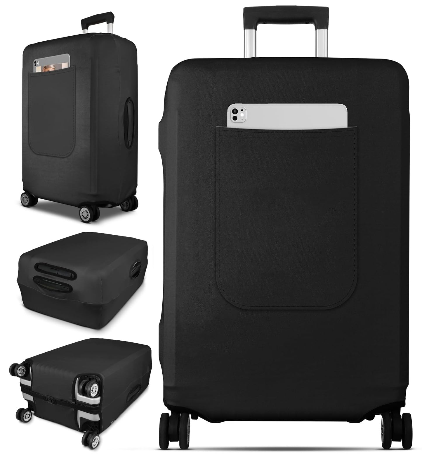 Slohif Luggage Cover for Suitcase Tsa Approved Protector - Black Luggage Sleeve Large Suit Case Cover Travel Stretch Baggage Case Protective Washable Fit 24-27 Inch BST220