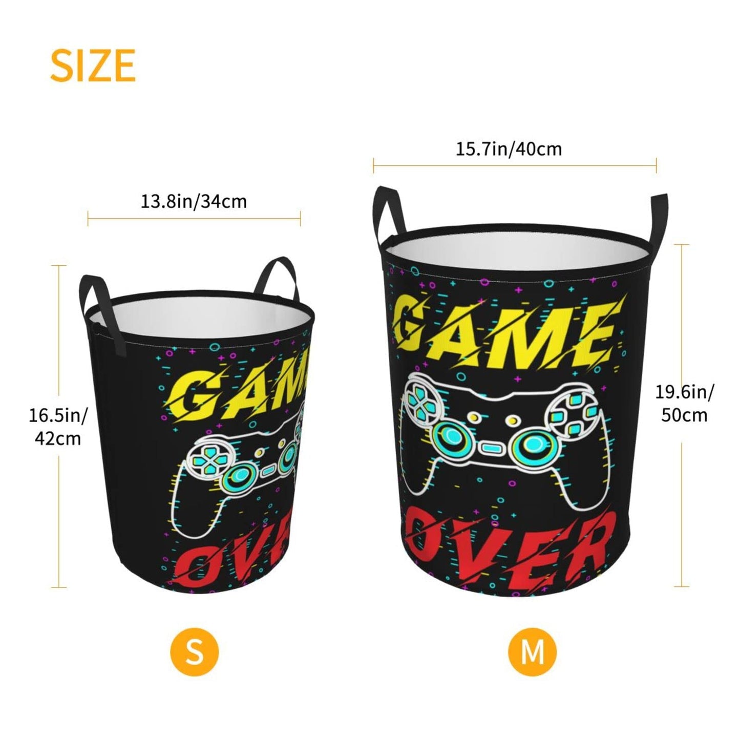 38L Round Laundry Hamper Video Game Controller Background Storage Basket Waterproof Coating Gaming Gadgets Organizer Bin For Nursery Clothes Toys BST202