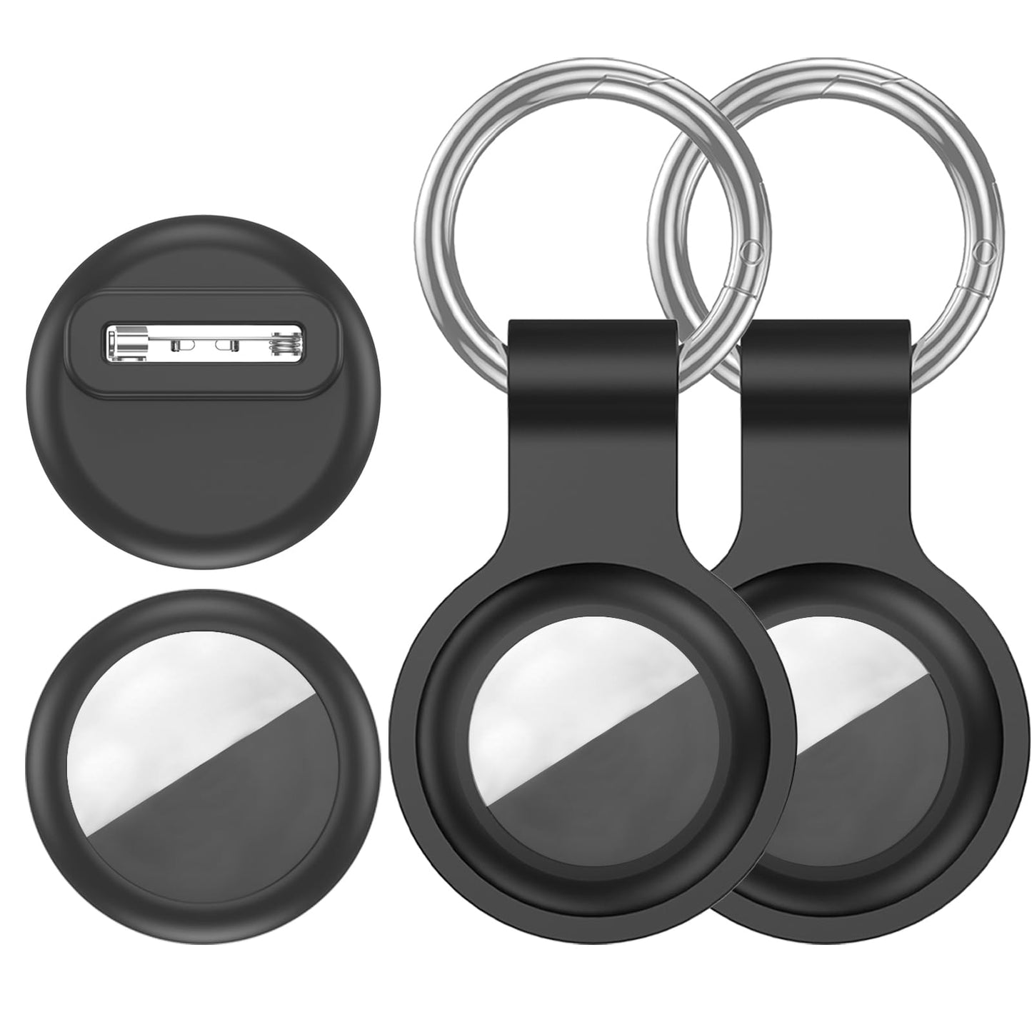 [4 Pack Family Set] Case Compatible with Apple AirTag Holder, 2 Keyring + 2 Pin-Style Secure Protectors, Durable Silicone Anti-Loss Shockproof GPS Cover for Kids, Pets, Bags, Luggage Tracking WN420