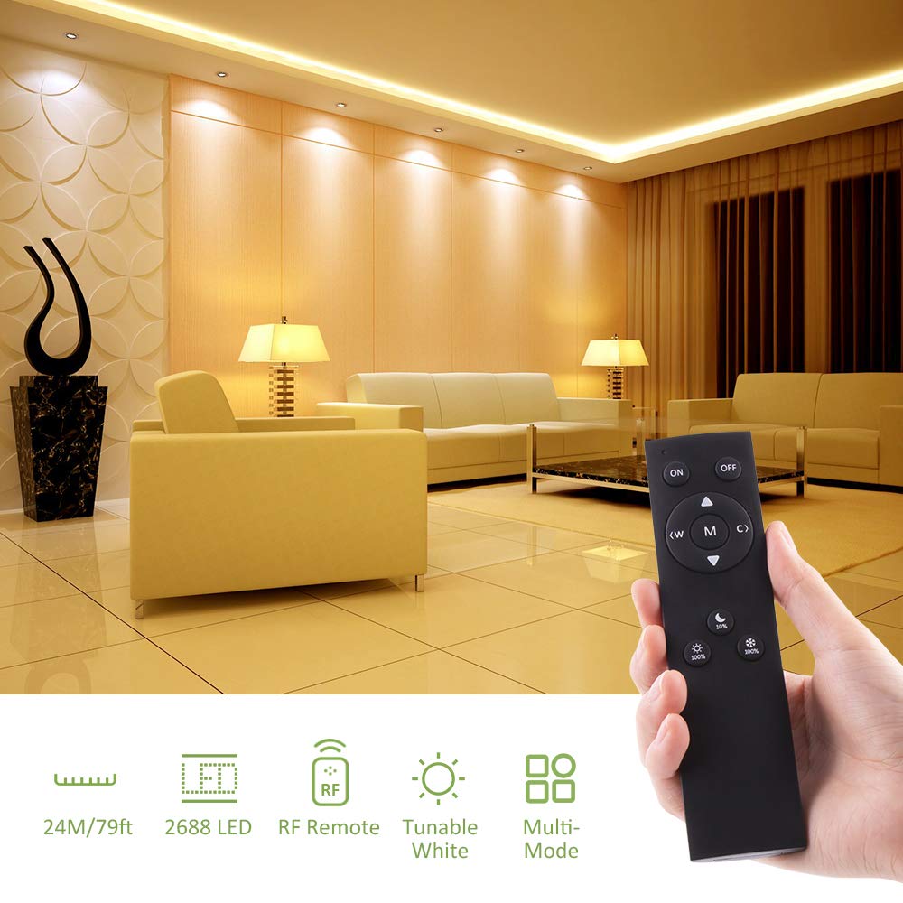 NOVOSTELLA 20ft Tunable White LED Strip Light kit Dimmable 3000K-6500K 24V LED Tape Light with Remote Flexible Rope LED Ribbon for Bedroom Home Lighting Mirror Kitchen Bar Cabinet Daylight Warm White