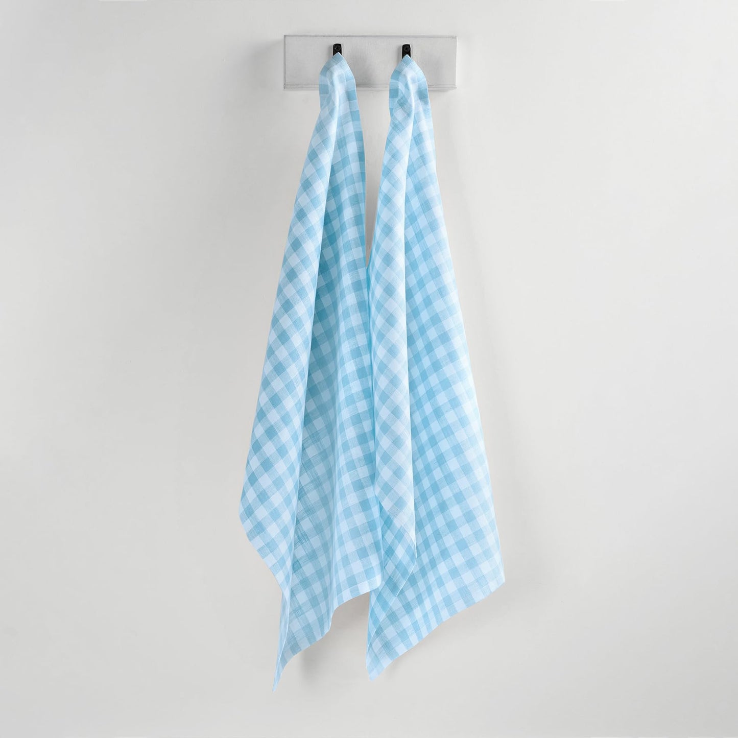 Solino Home 100% Linen Tea Towels Blue Bell Check, 16.5 x 26.5 in, Set of 2 | Buffalo Check Tea Towels absorbent and quick drying; buffalo checkered weave, mitered corners; Pure Linen; OEKO-TEX Certified BST326SOLH