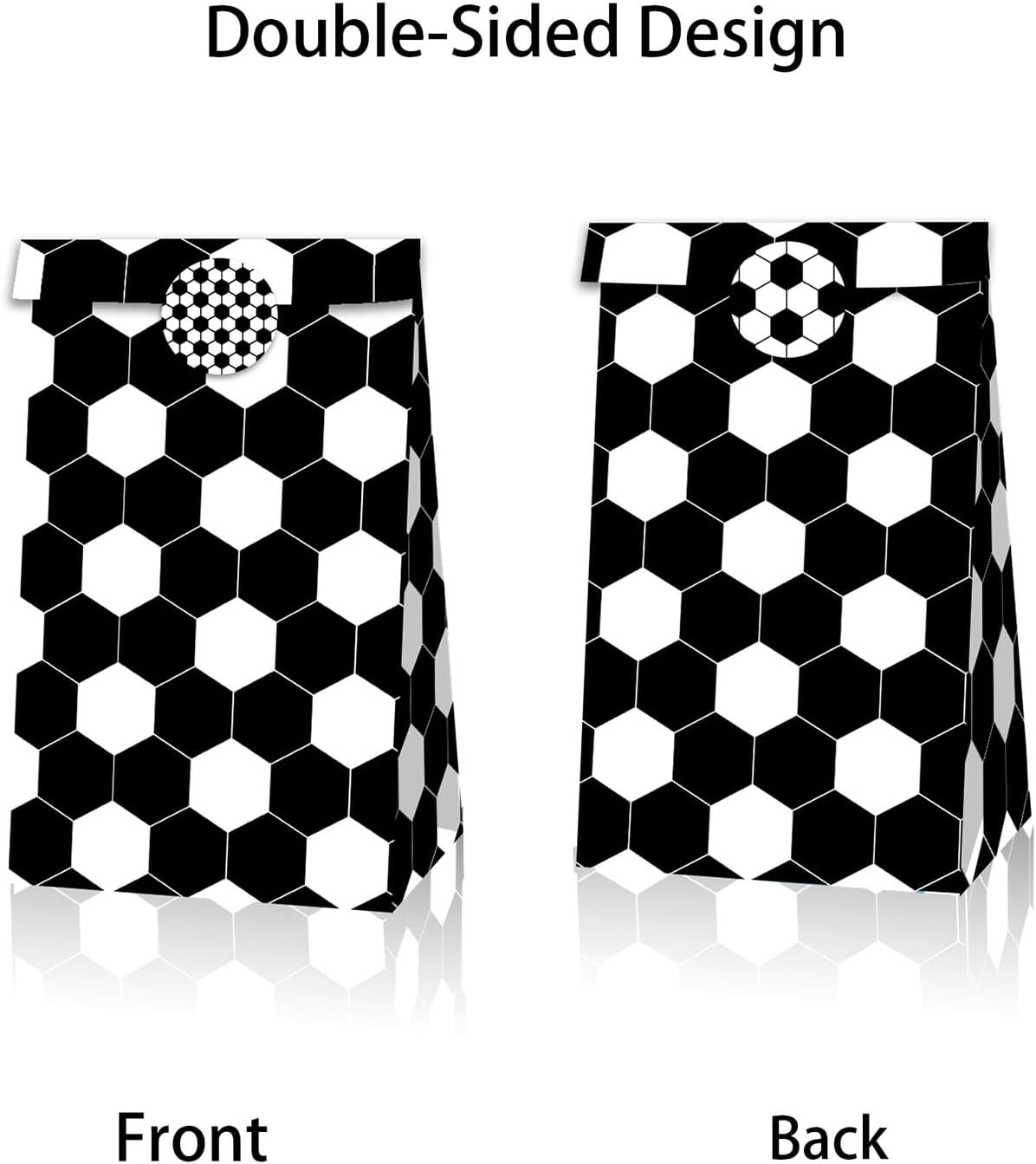 Qpout Soccer Goodie Bags Party Pack - 12 Snack Bags With Sealing Stickers for Kids Teams & Birthdays - Black & White BST326L