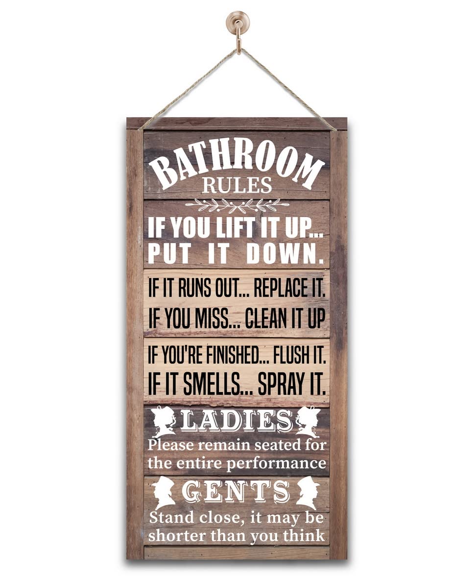 Rustic & Funny Bathroom Signs - Western & Farmhouse Bathroom Rules Wall Decor E1 BST202