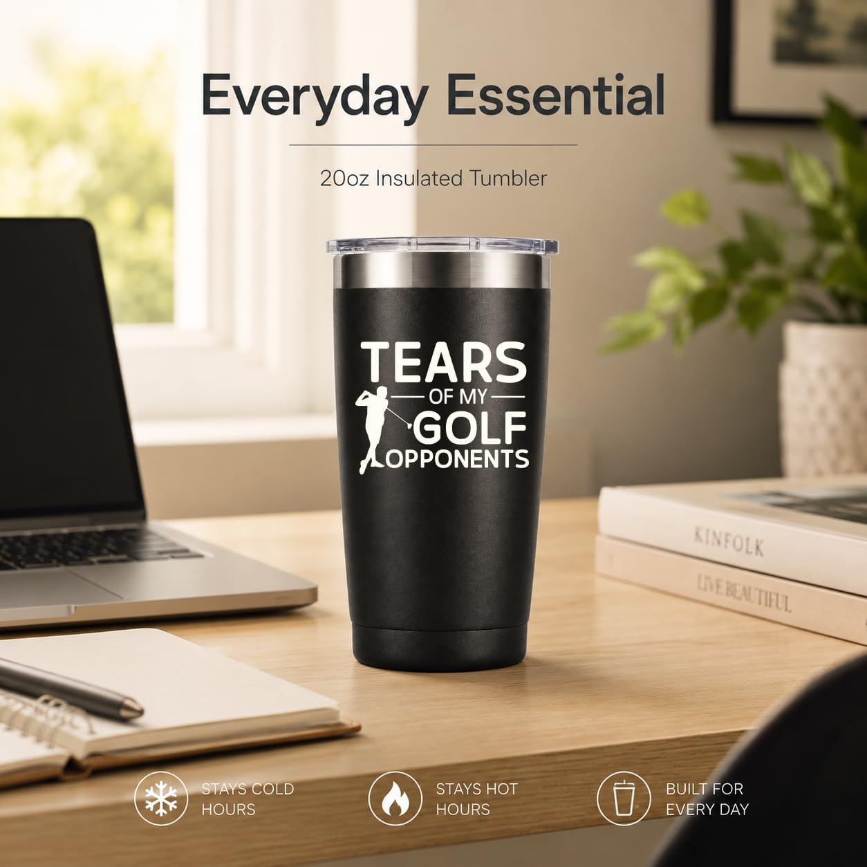 Golf Gifts for Men, Golfers, Father's Day Birthday Christmas Gift for Golf Lover Dad Husband, Vacuum Coffee Mug, 20oz Tumbler Black BST326H