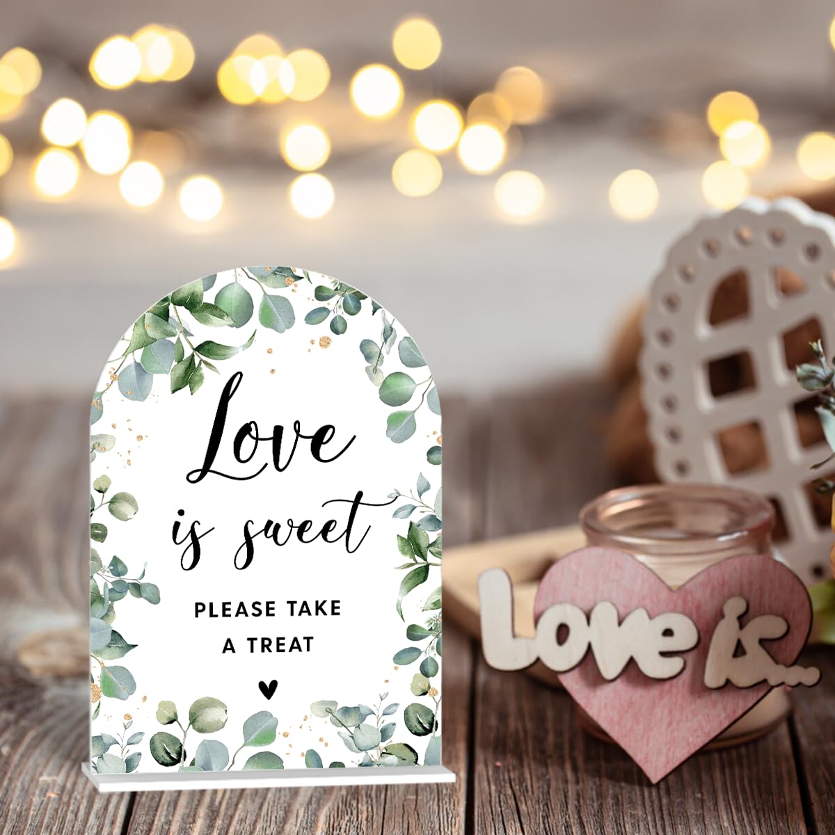 Acrylic Wedding Signs, Bubble Send Off Signs for Marriage Reception, Bridal Shower Decorations, Modern Arched Round Top Acrylic Table Top Sign with Holder for Wedding Party (White Eucalyptus Leaves) BST326L
