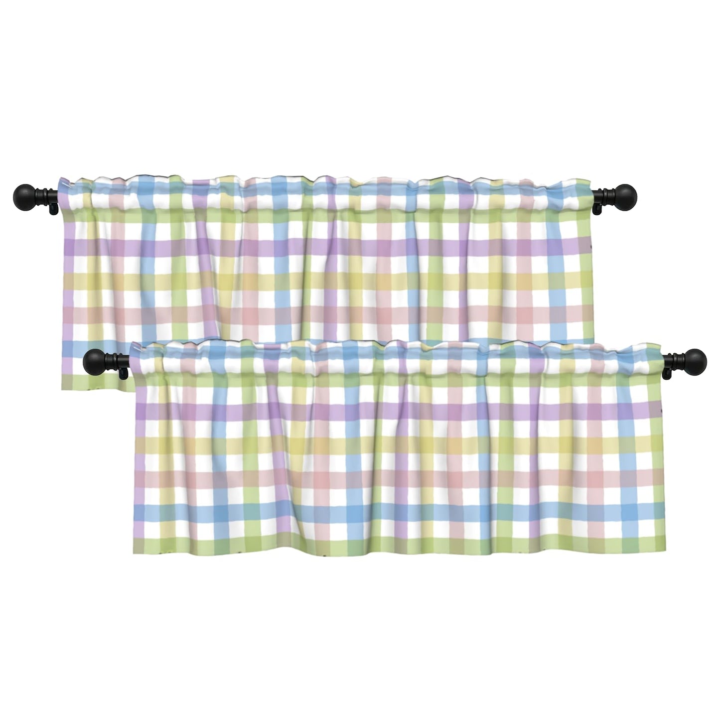 Patriotic Valance for Kitchen 2 Pack 54"x18" American Flag Curtains for Windows Red White Blue Stars 4th of July Independence Day Eucalyptus Leaf Window Treatment Rod Pocket Valance for Home Decor BST326L