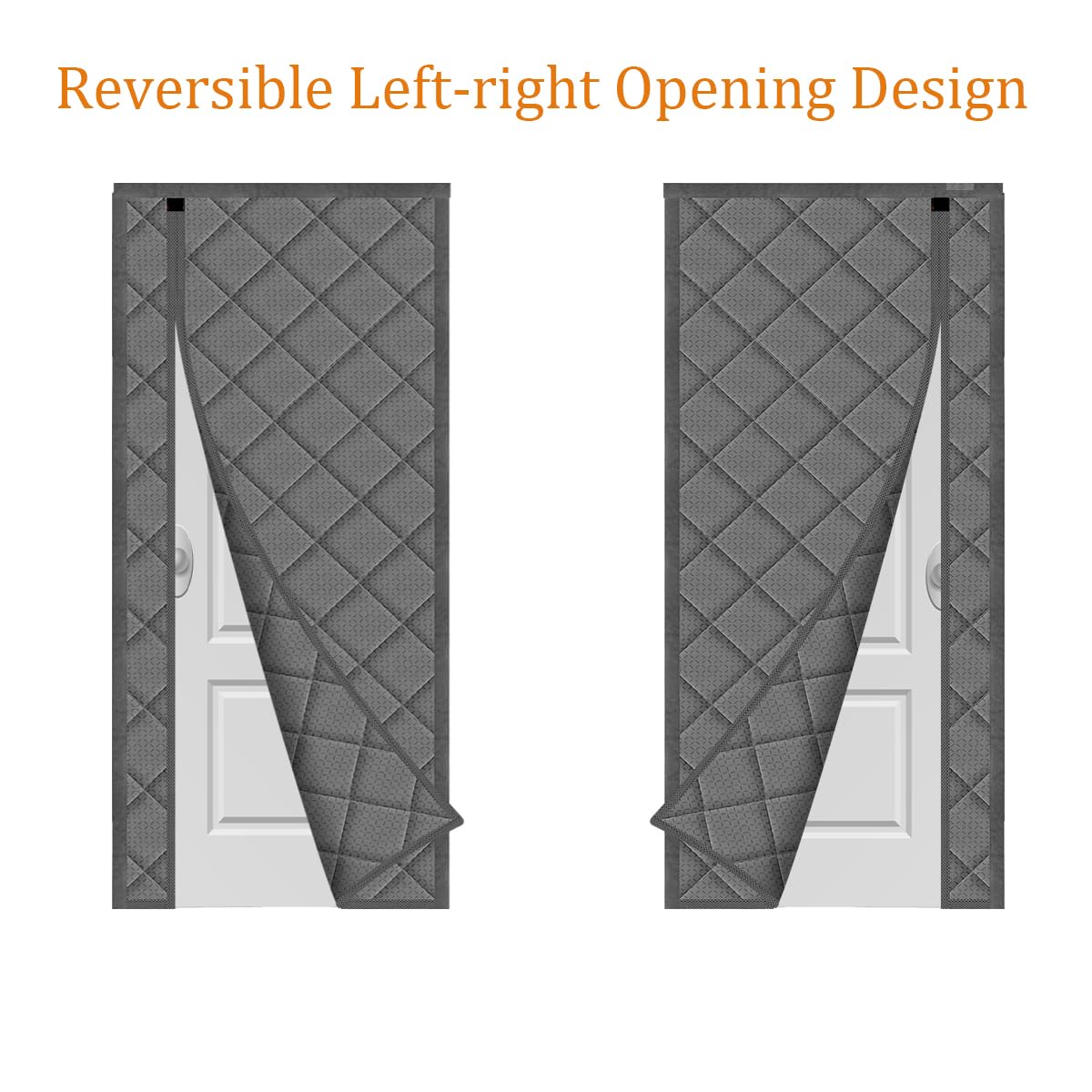 Thermal Door Curtain Fits Doors Size 38"x80"，Curtain Size 41"x82", Magnetic Insulated Curtain Side Open Keep Warm in Winter Cool in Summer,Diamond Pattern,Gray WN420
