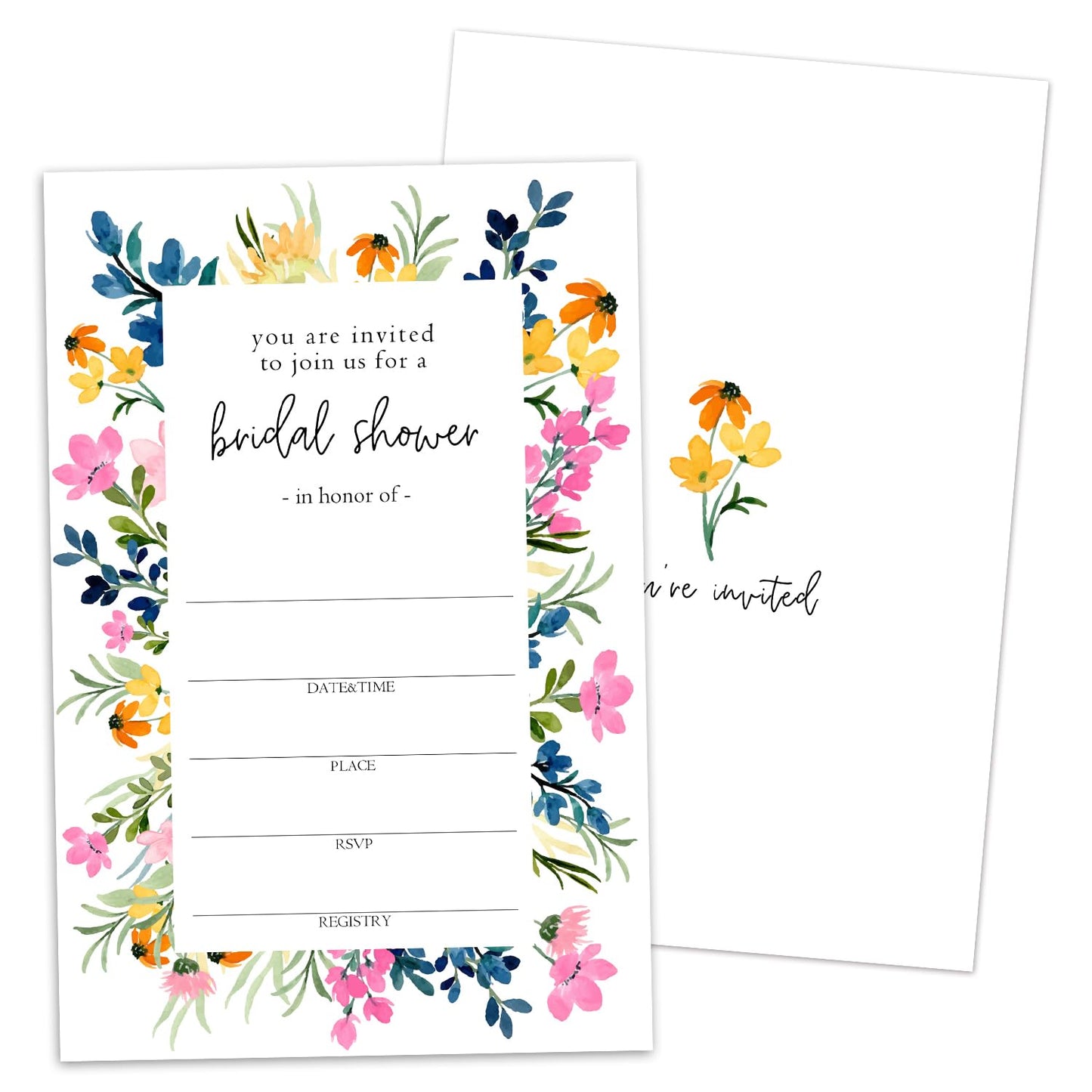 50 Years Anniversary Bridal Shower Invitations Cards, Set of 25 Gold Foil Floral Fill in Style 50th Year Wedding Invites Cards with Envelopes for Couples Marriage Party Supplies-T05 WN420