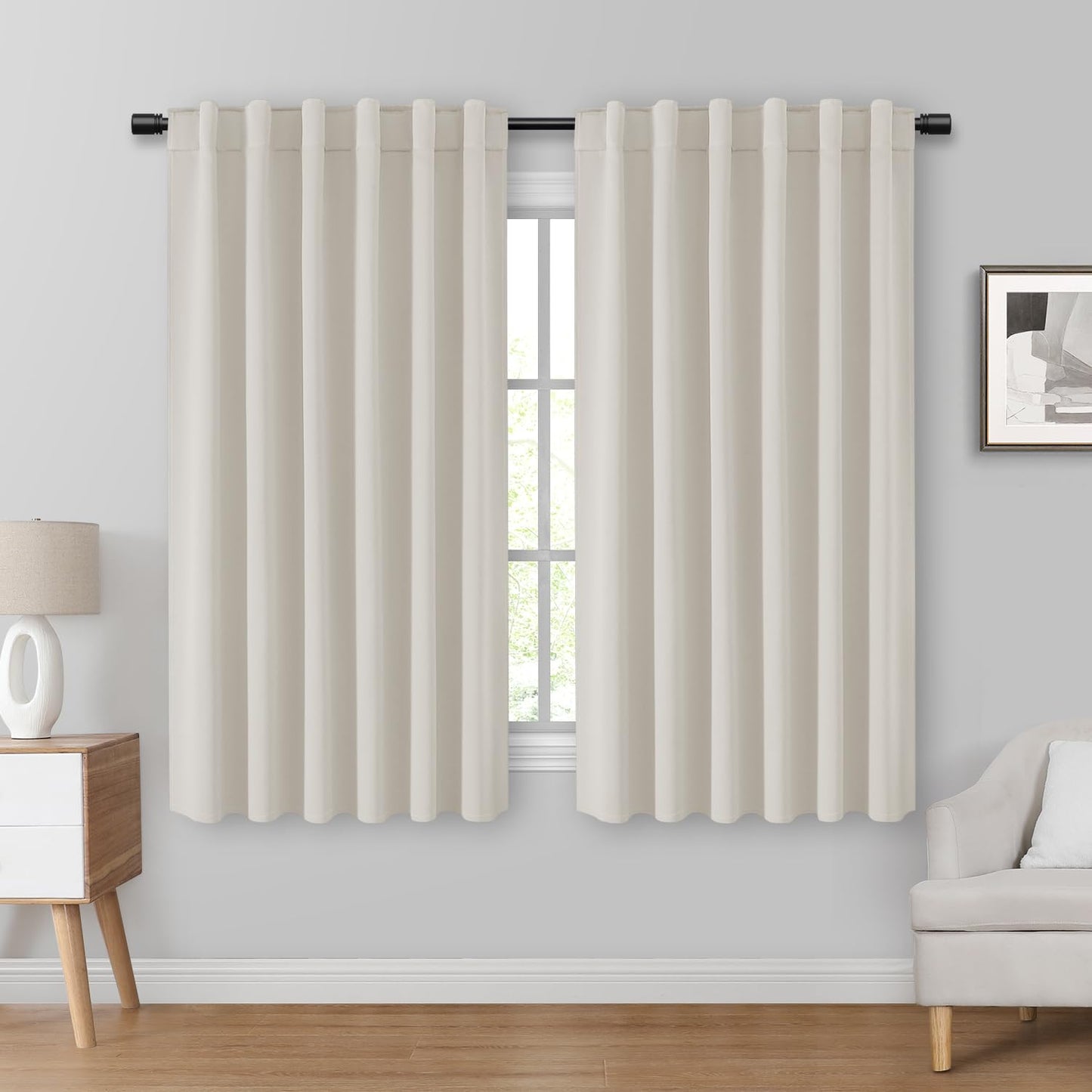 HOMEIDEAS Blackout Curtains, 2 Pages Grey Gray Room Darkening Bedroom Pinch Pleated Curtains Thermal Insulated Back Tab Rod Pocket Drapes for Bedroom, W52 x L63 BST326H