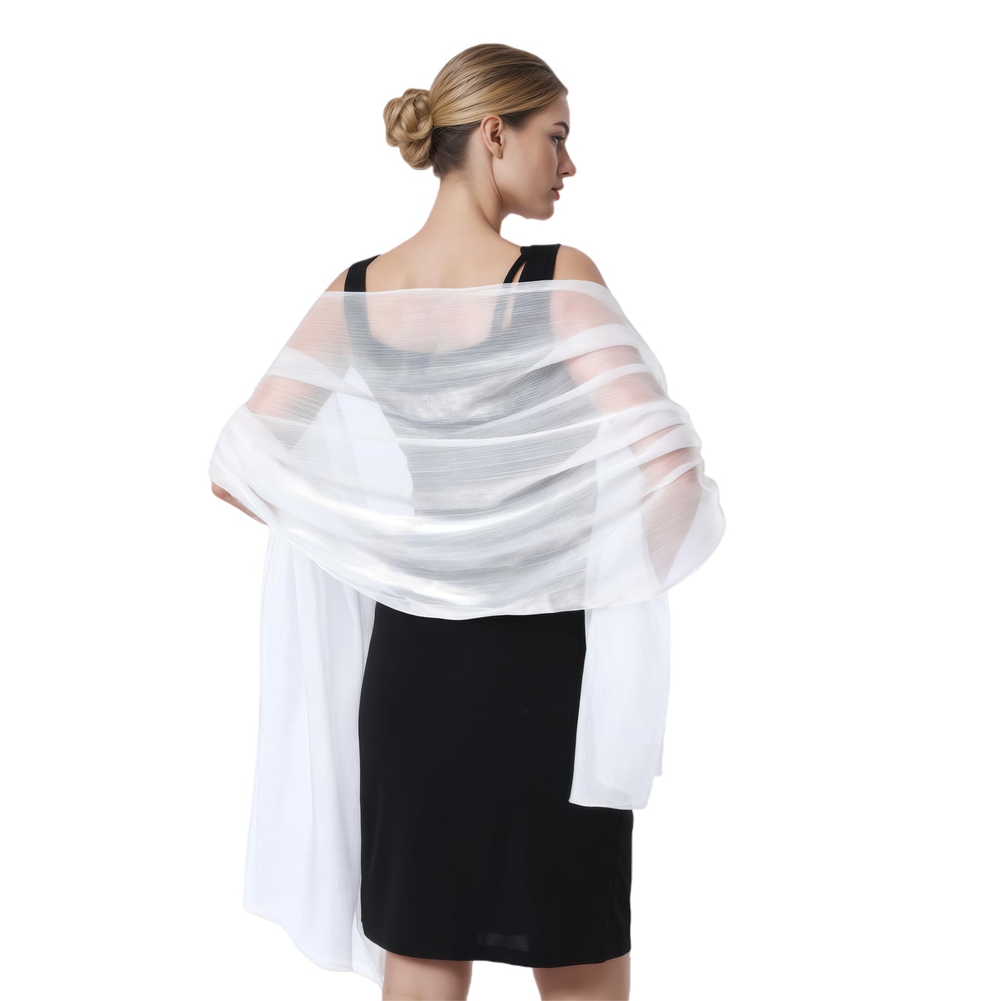 Women Sheer Crepe Shawl - Lightweight Soft Shimmer Wrap for Evening Party, Travel & Festival - Versatile Elegant WN420