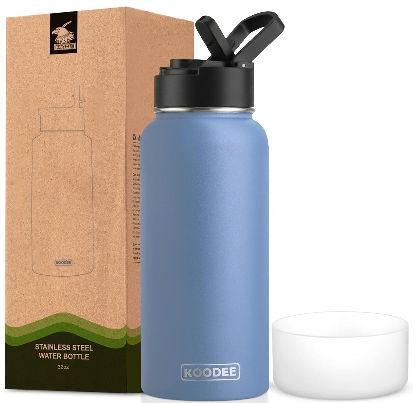 koodee Water Bottle-12 oz Stainless Steel Double Wall Vacuum Insulated Water Bottle for School-Wide Mouth Flask with Straw Lid (Teal) BST220