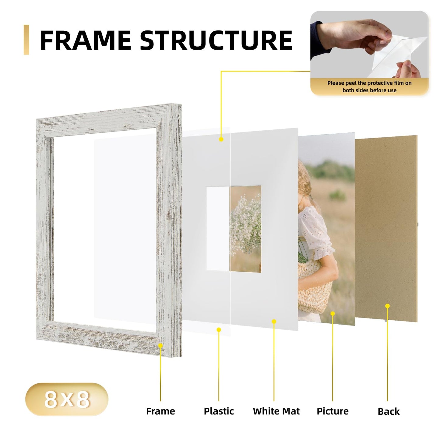 YESKAY 8x10 Picture Frame Set of 9, Display Pictures 5x7 with Mat or 8 x 10 Without Mat, Multi Photo Frames for Wall Mounting or Table Top Display, Blue BST326H