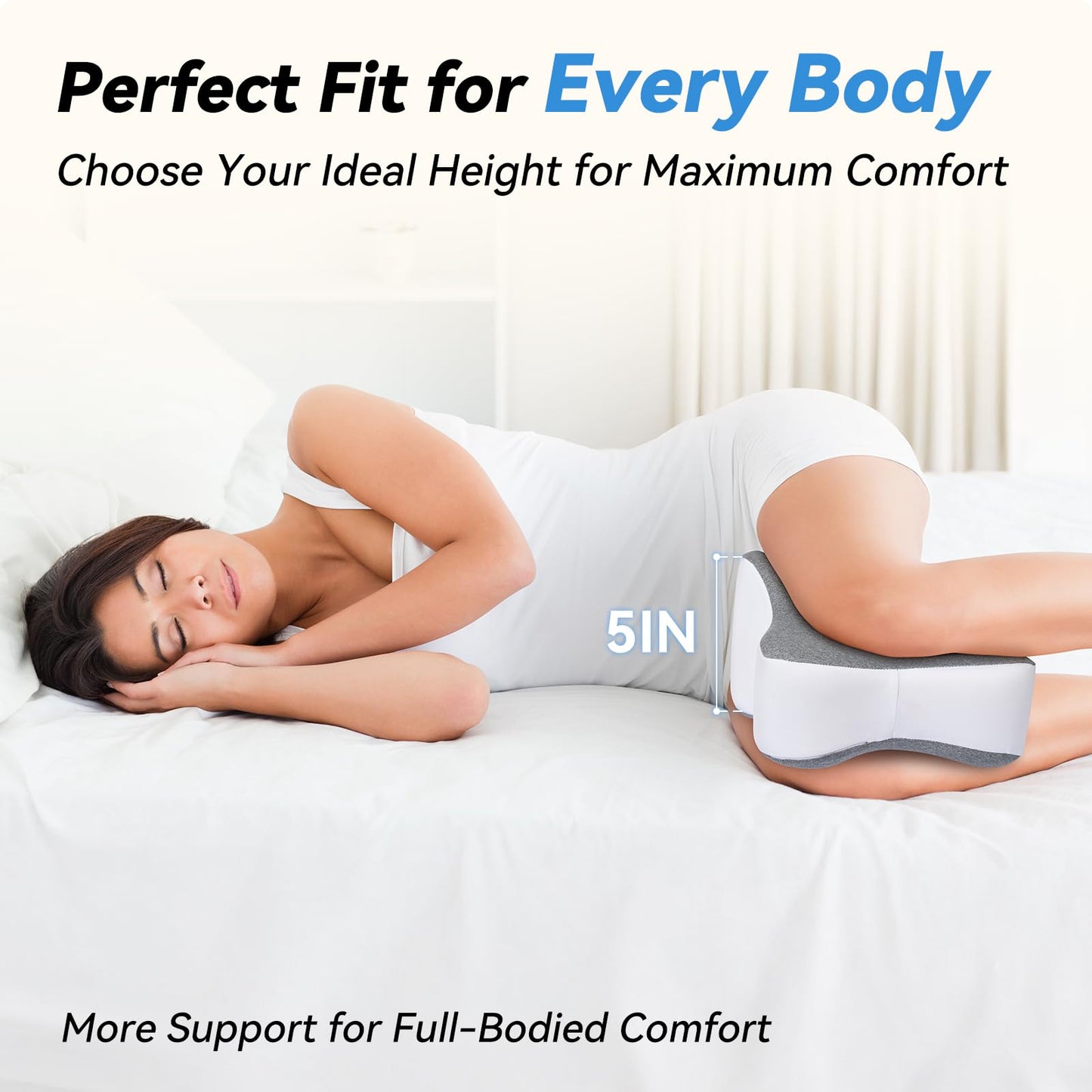 UJPFEO Knee Pillow for Side Sleepers,Leg Pillows for Sciatica,Knees,HIPS,Joints Between Legs,Back Pain Relief When Side Sleeping Spine Alignment Support for Knee Surgery Recovery,Grey WN420