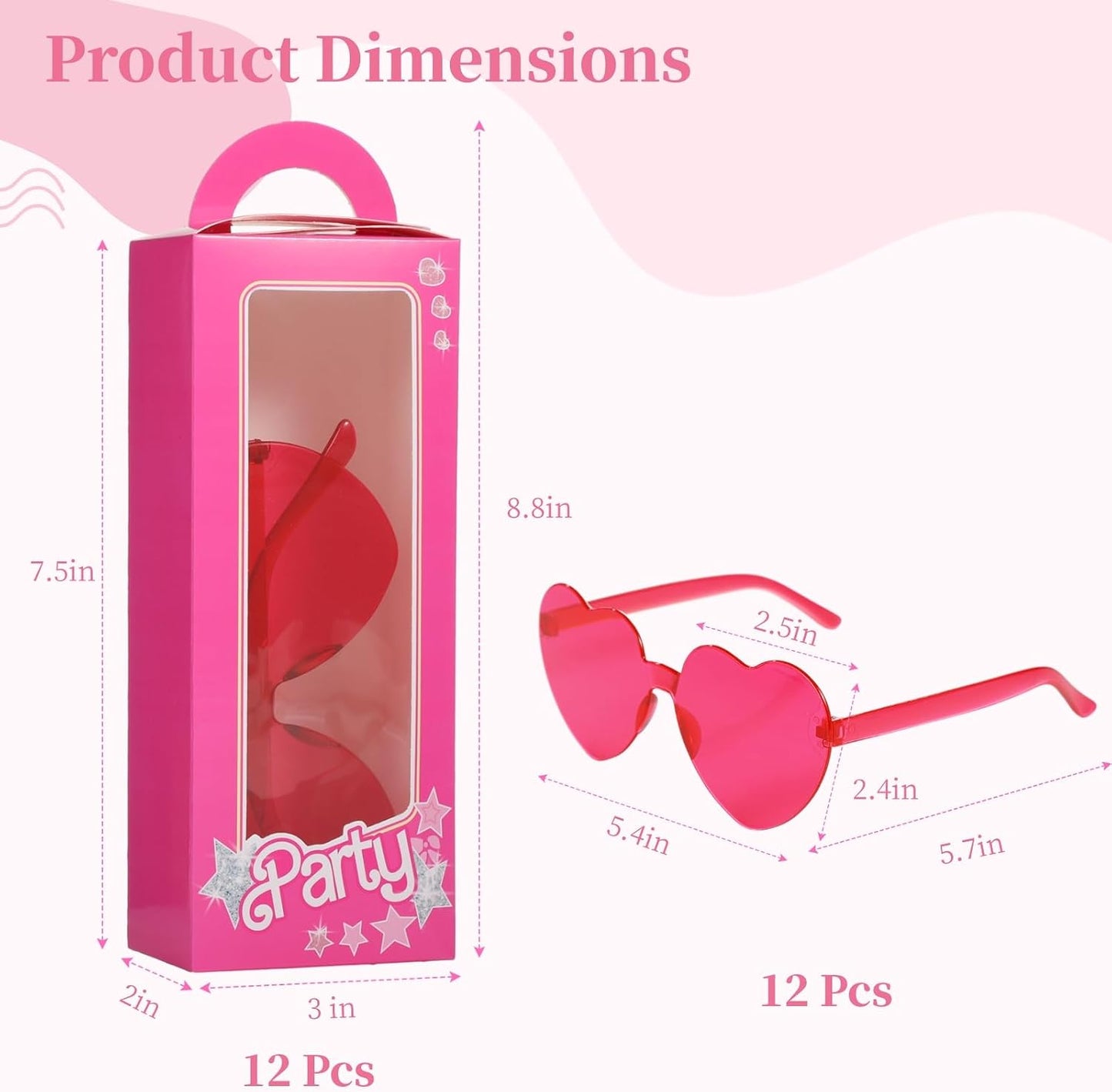 OMISTAR 12 Set Pink Doll Gift Boxes, Including 12 Pink Goodie Boxes & 12 Heart Sunglasses, Bachelorette Party Favors, Party Candy Box for Birthday BST202