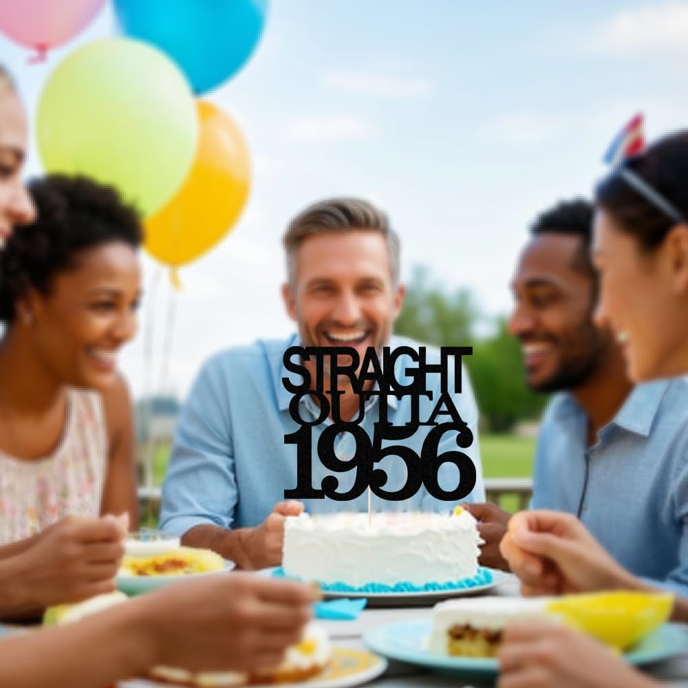 Black Glitter Straight Outta 1961 Cake Topper,Hello 65,Funny 65th | Birthday Cake Topper,65 Fabulous,Cheer to 65 Years,Men and Women 65th Birthday/Wedding/Anniversary Party Decorations BST202