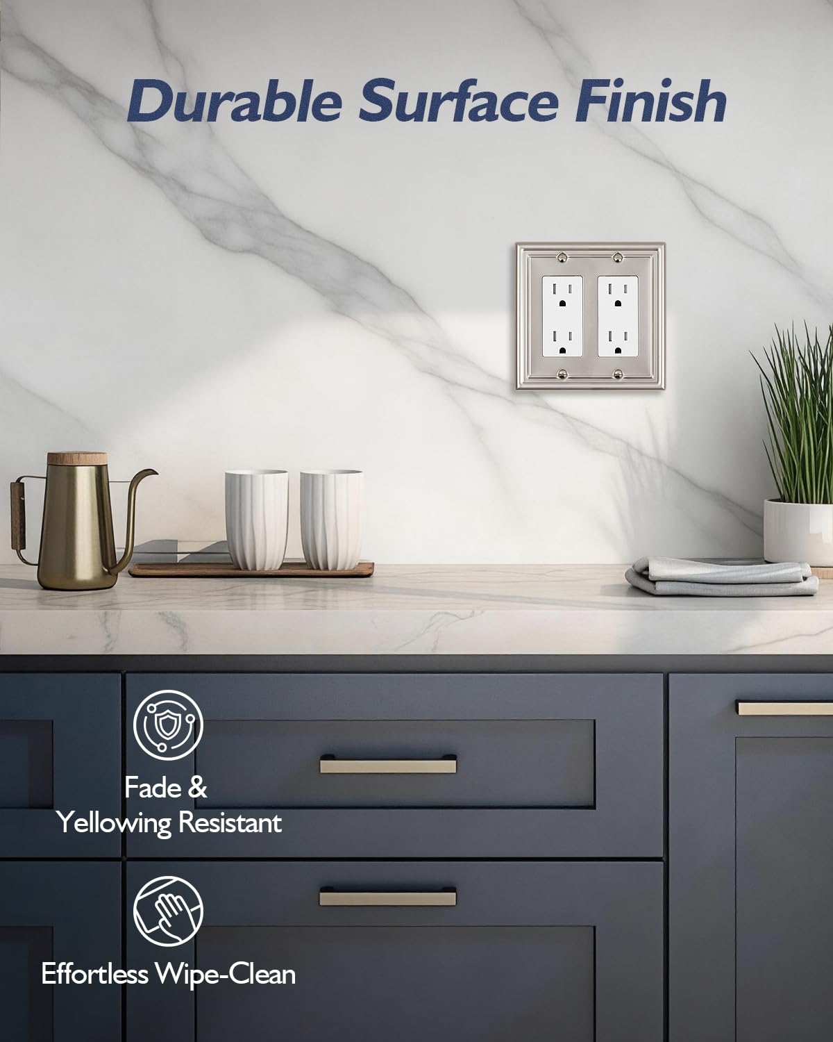 Decorative Metal Wall Plates, Switch Plates Outlet Covers (Off White/1 Decorator 4 Pack) WN420