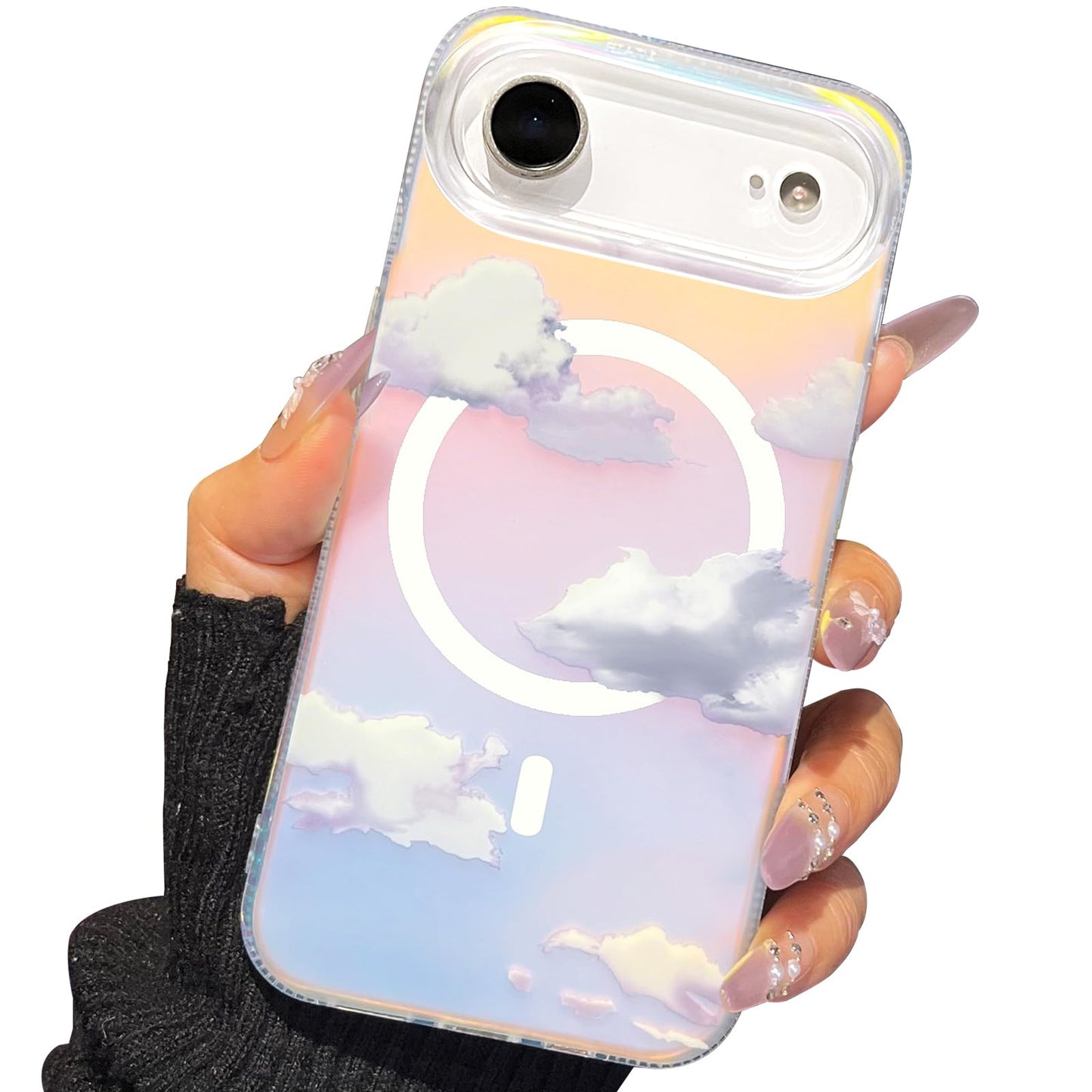 I-MGAE-IN-AR Compact Case for iPhone 16 Holographic Cloud Design,Cute Trendy Soft Slim TPU Shockproof Protective Phone Cases Cover for Women Girls Aesthetic Glitter WN420