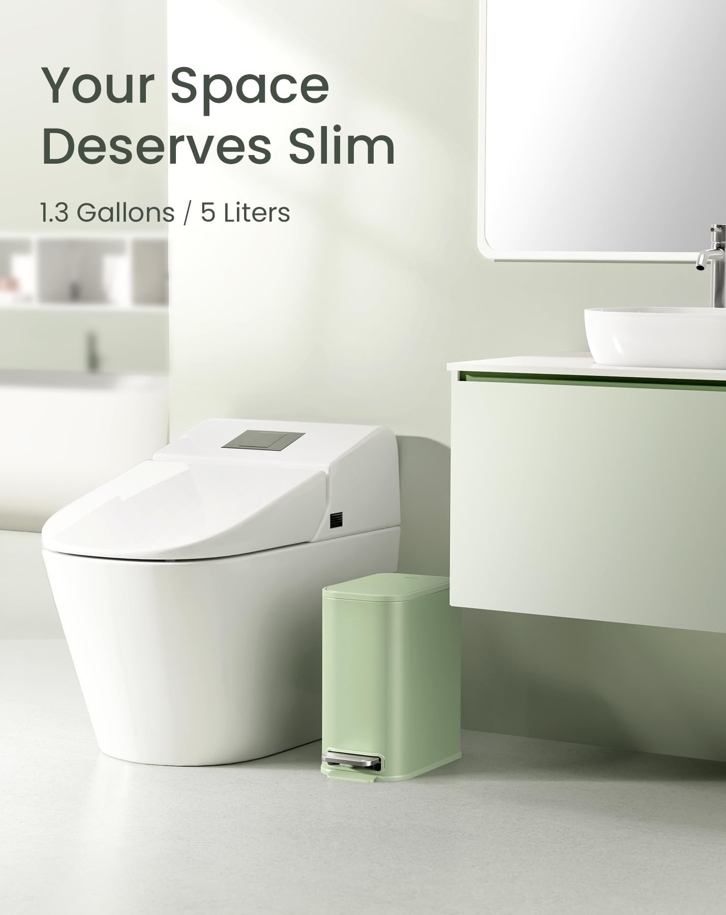 Cesun Small Bathroom Trash Can with Lid Soft Close, Step Pedal, 5 Liter / 1.3 Gallon Stainless Steel Garbage Can with Removable Inner Bucket, Waste Basket for Bathroom, Bedroom (White) DD1210
