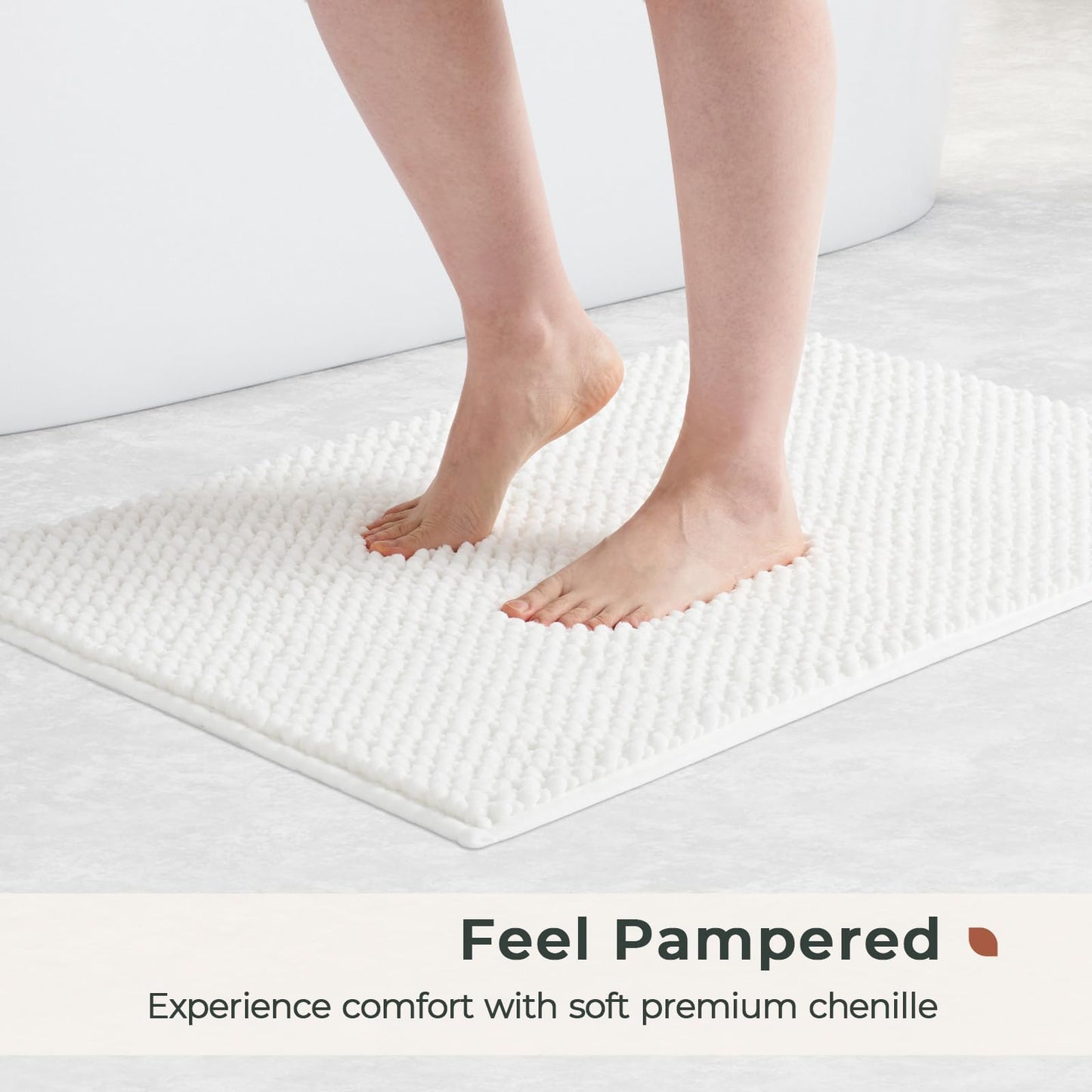 FRESHMINT Chenille Bathroom Rugs Sets 2 Piece 17"x24"+20"x32", Non-Slip Bath Mats, Absorbent Bath Rug, Washable Set of 2 Shower Floor Mat, Gray BST220