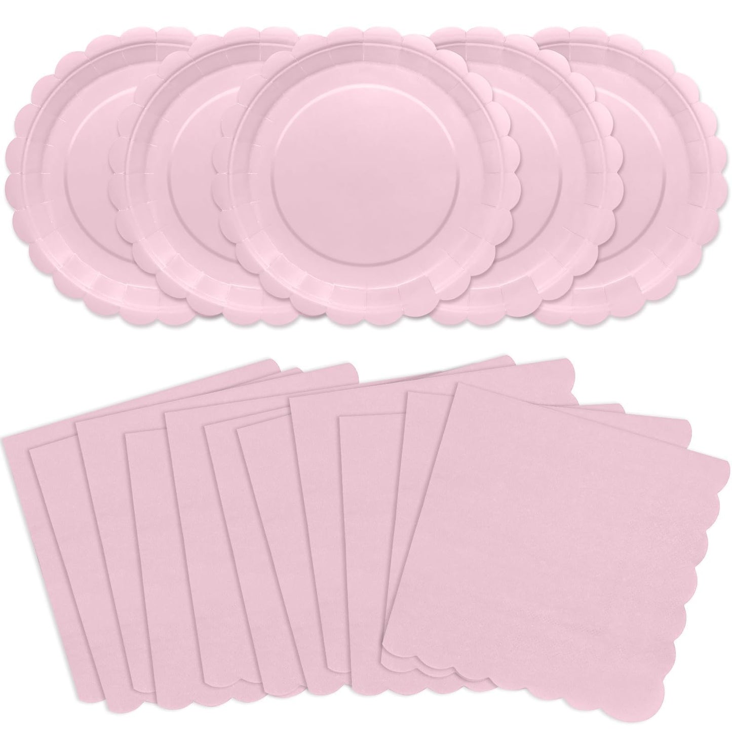 100 Pcs White Paper Plates and Napkins, 50 Pcs Guest White Party Supplies Including Scalloped Plates and Napkins for Independence Day Weddings, Parties BST326L