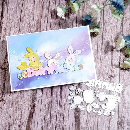 Ester Cute Bunny Rabbit Word Metal Die Cuts,Spring Sunflower Frame Leaf Cutting Dies Cut Stencils for DIY Scrapbooking Album Decorative Embossing Paper Dies for Card Making BST326L